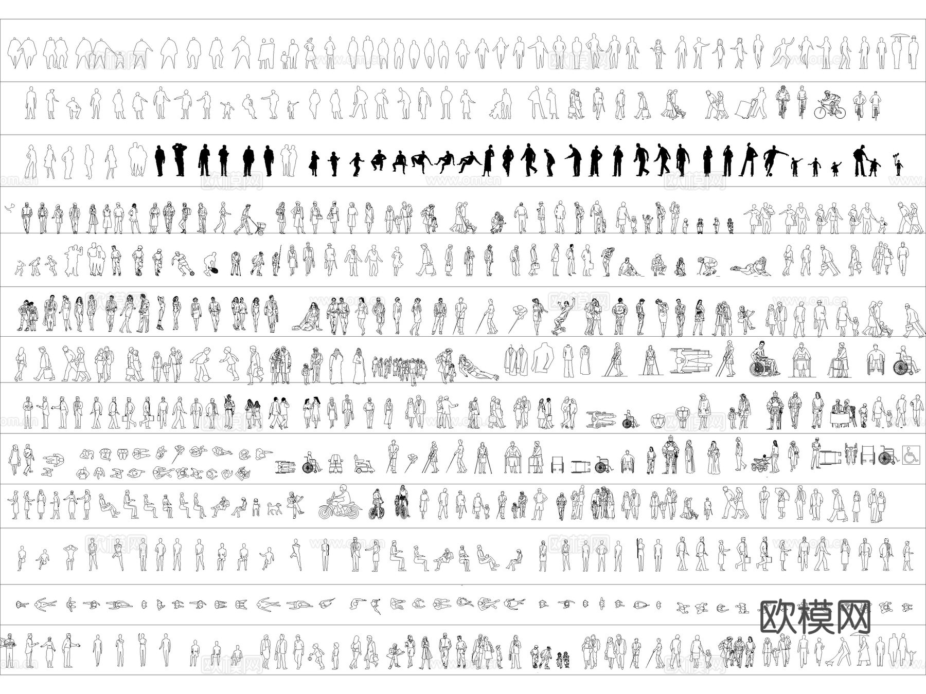 2026年最新超全人物儿童模特运动人物平立面CAD图库cad施工图