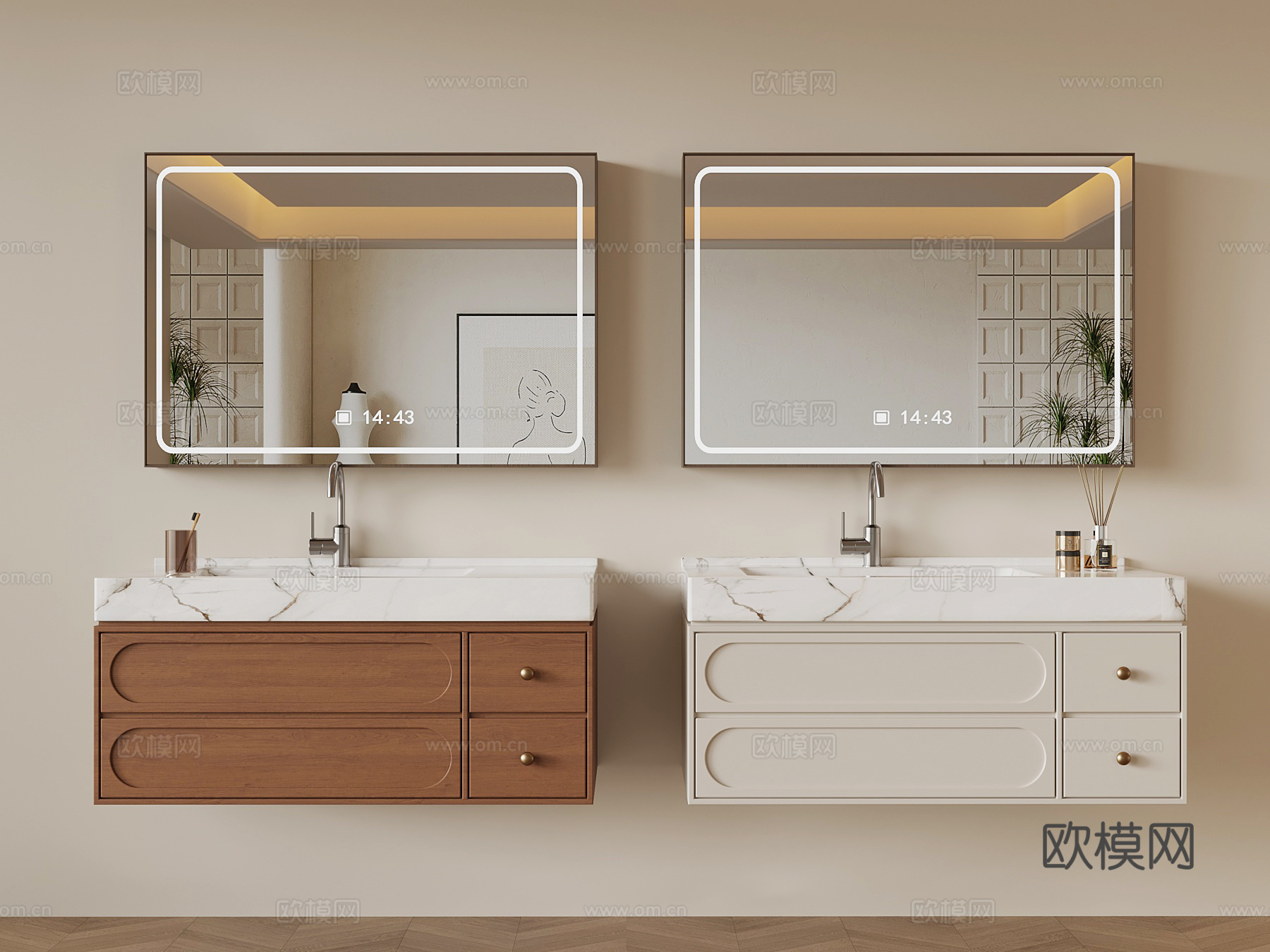 现代意式浴室柜 中古浴室柜 洗手台su模型