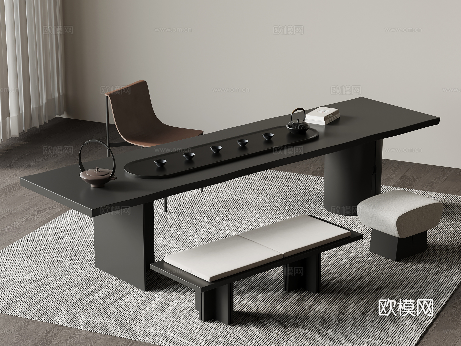 现代意式茶桌椅su模型