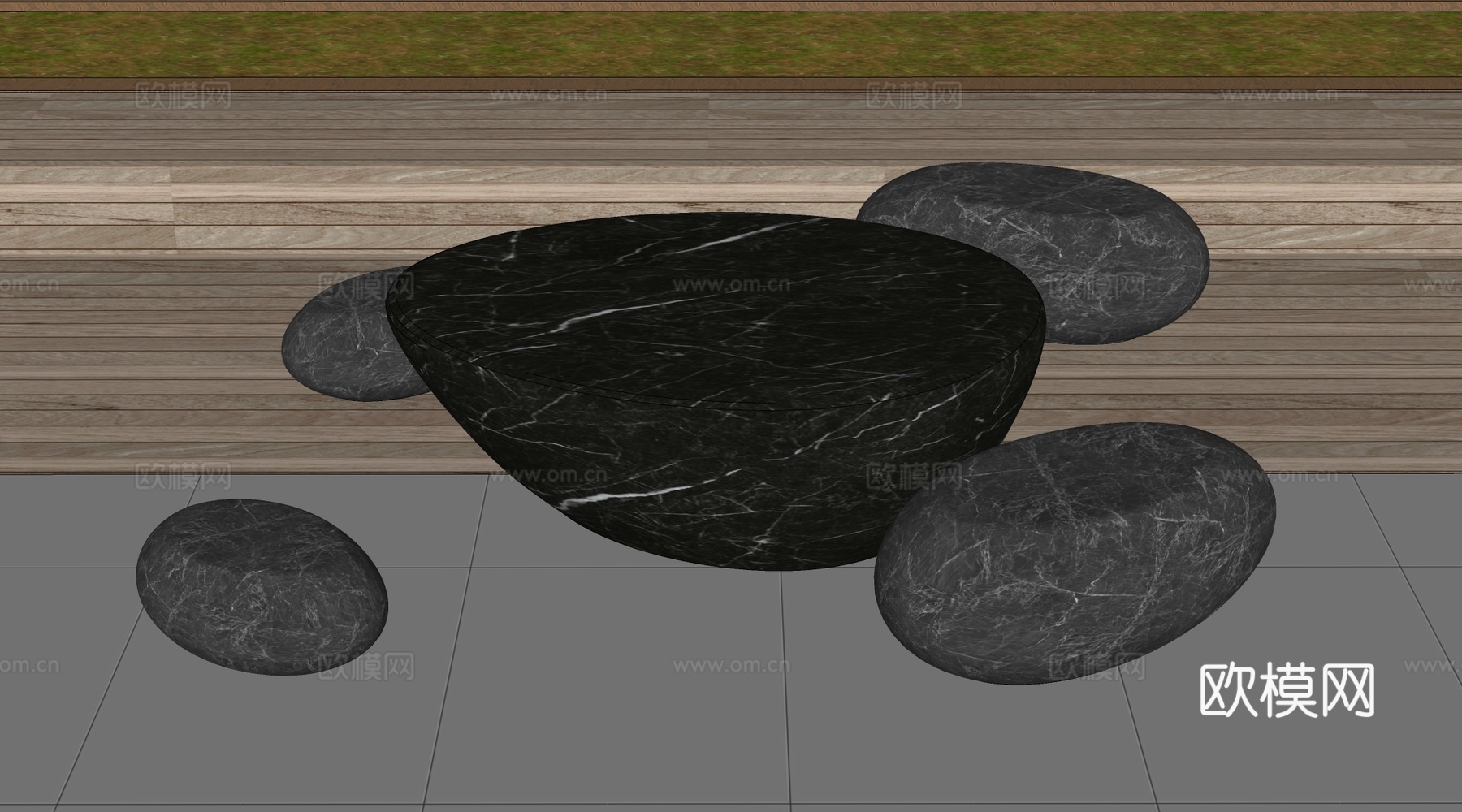 现代户外石桌椅 户外休闲桌椅 石桌石凳su模型