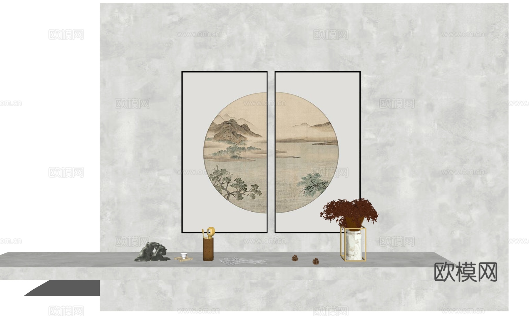 现代 新中式挂画su模型