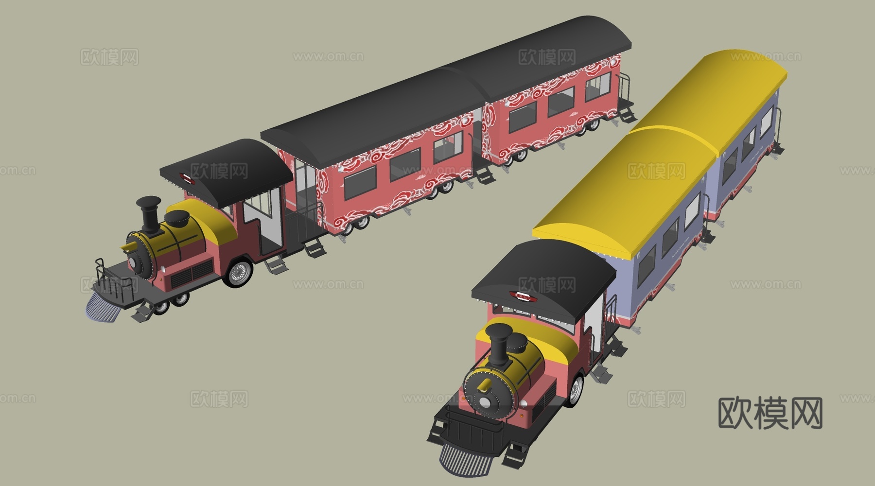 现代火车头 商场小火车 观光小火车 无轨小火车su模型