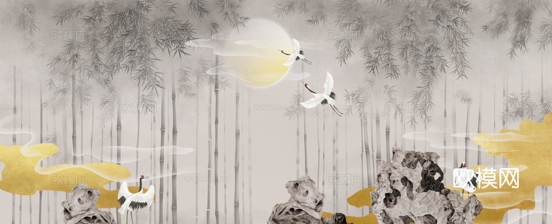 中式新中式花鸟植物壁纸壁画下载