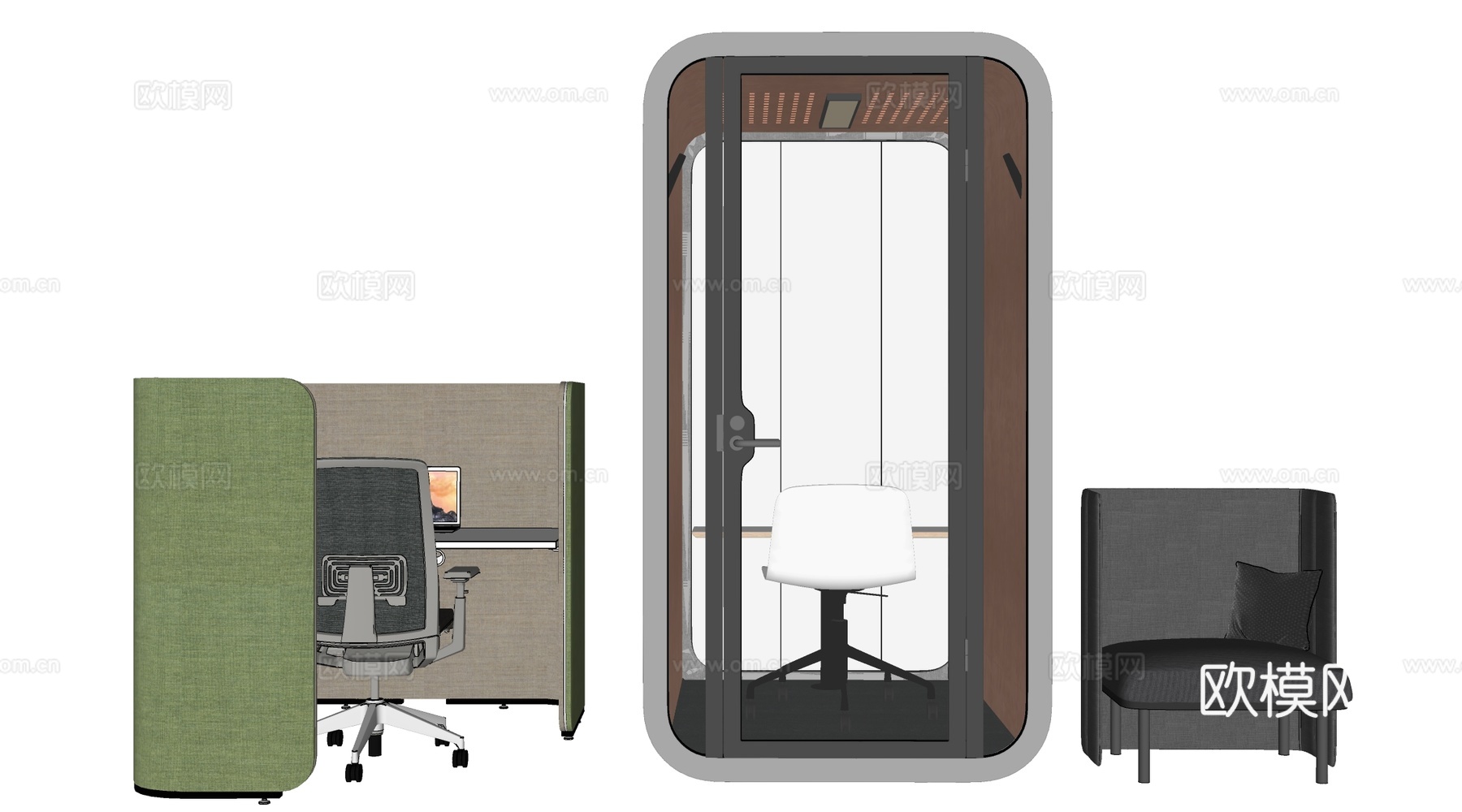 现代公司电话间 公司小隔间 办公桌椅 独立办公区su模型