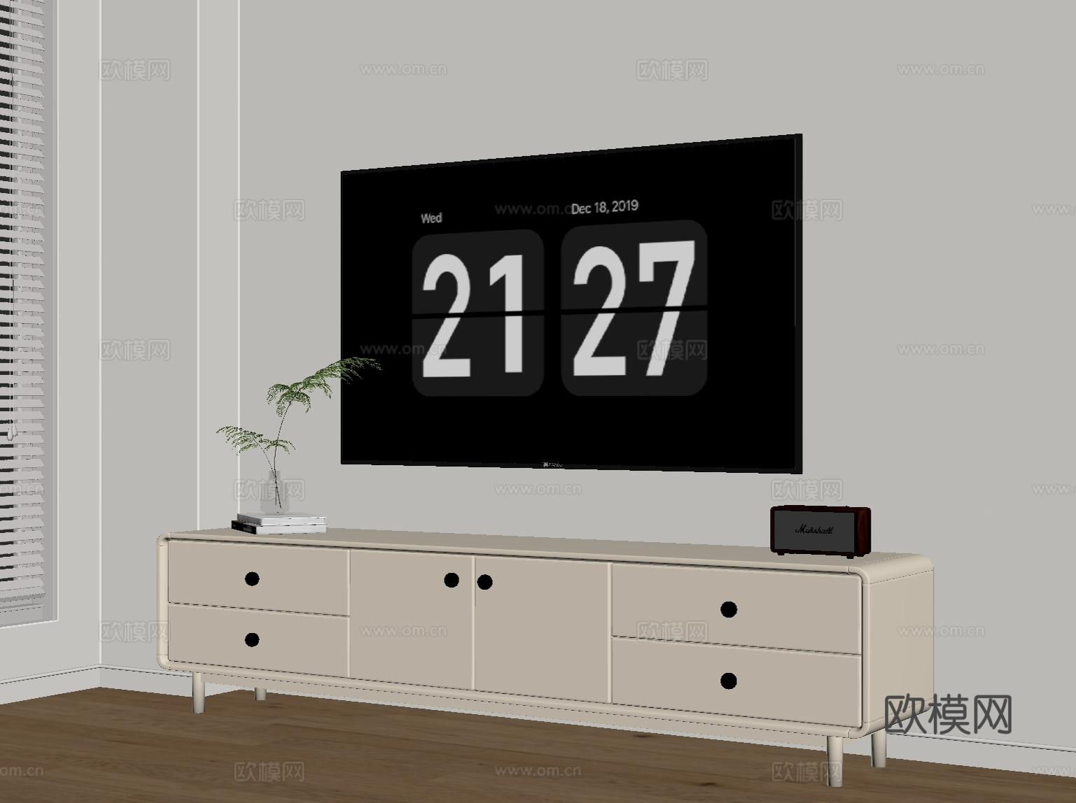 现代奶油风电视柜su模型