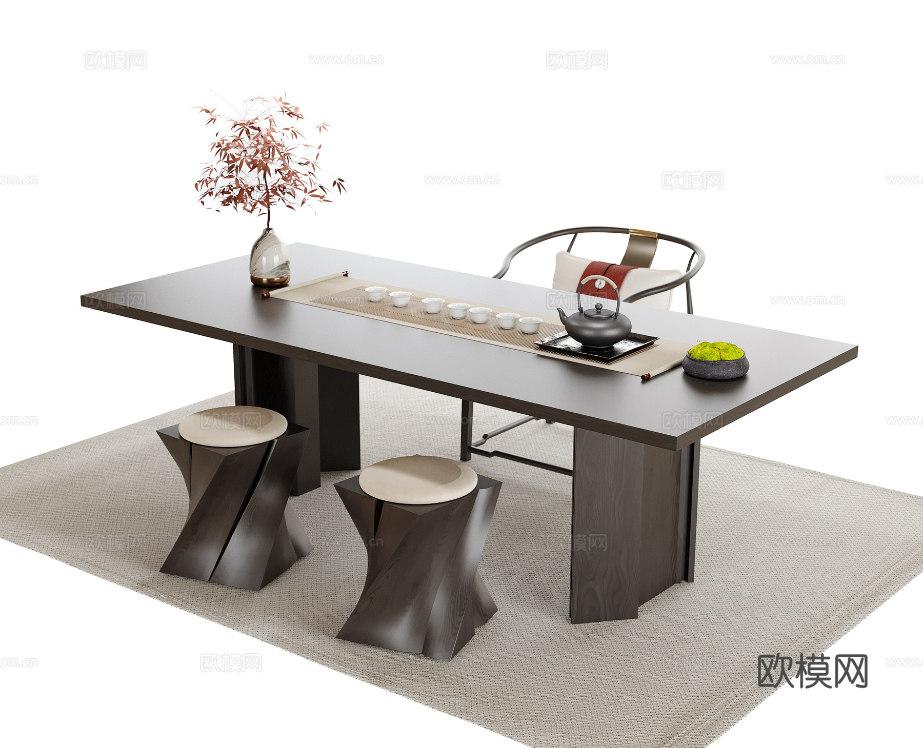 现代茶桌椅 茶椅 茶桌 茶具3d模型下载