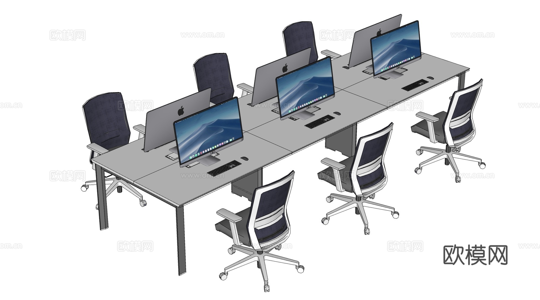 现代办公桌椅 工位桌椅 公司办公桌su模型