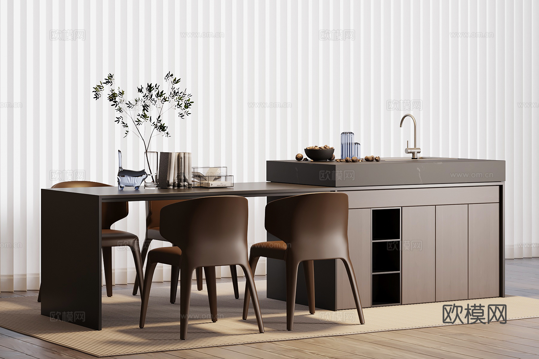 现代意式岛台 开放式餐桌3d模型下载