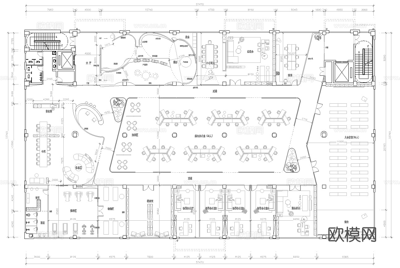 1100平办公室 最新平面施工图合集cad施工图
