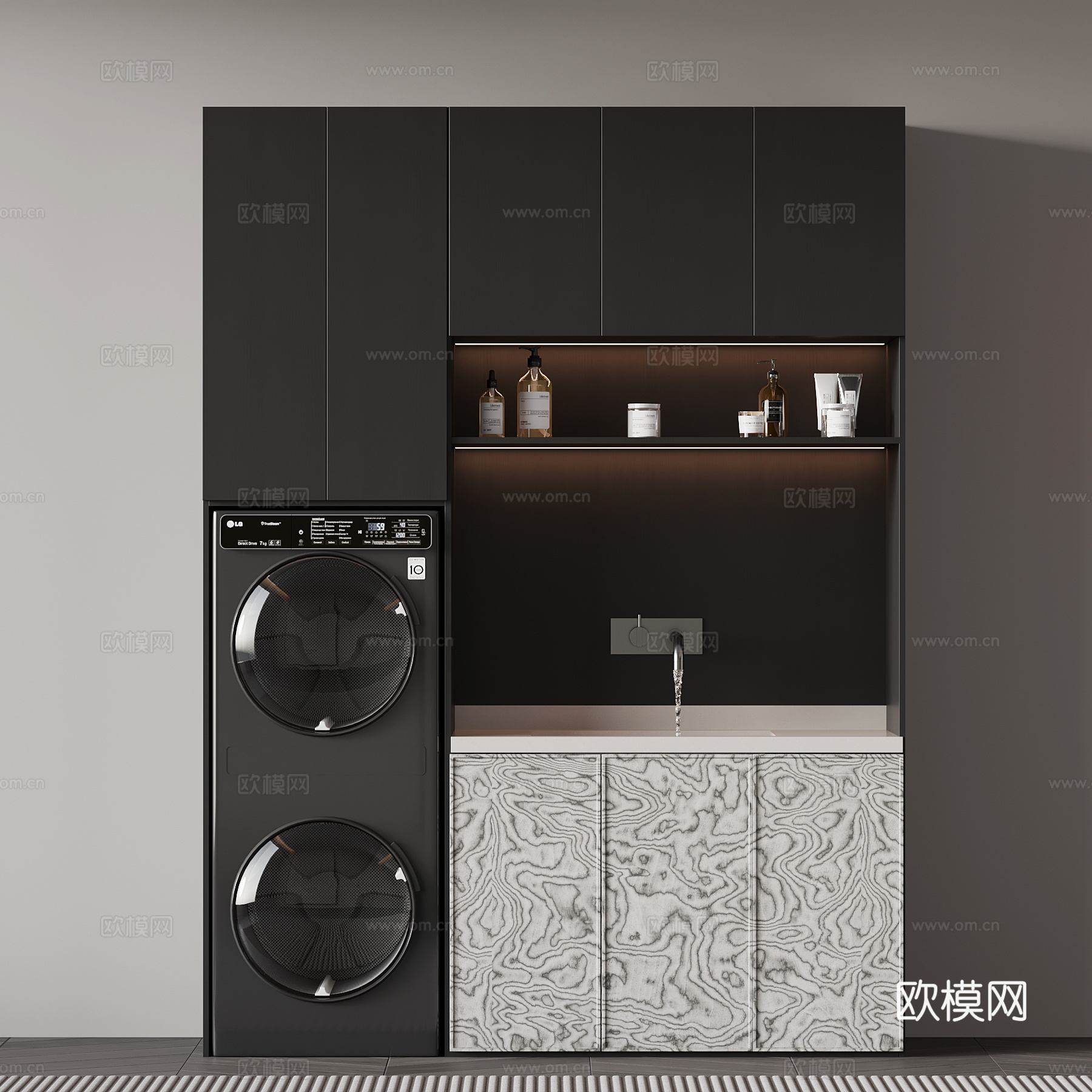 现代意式洗衣机柜 阳台柜su模型