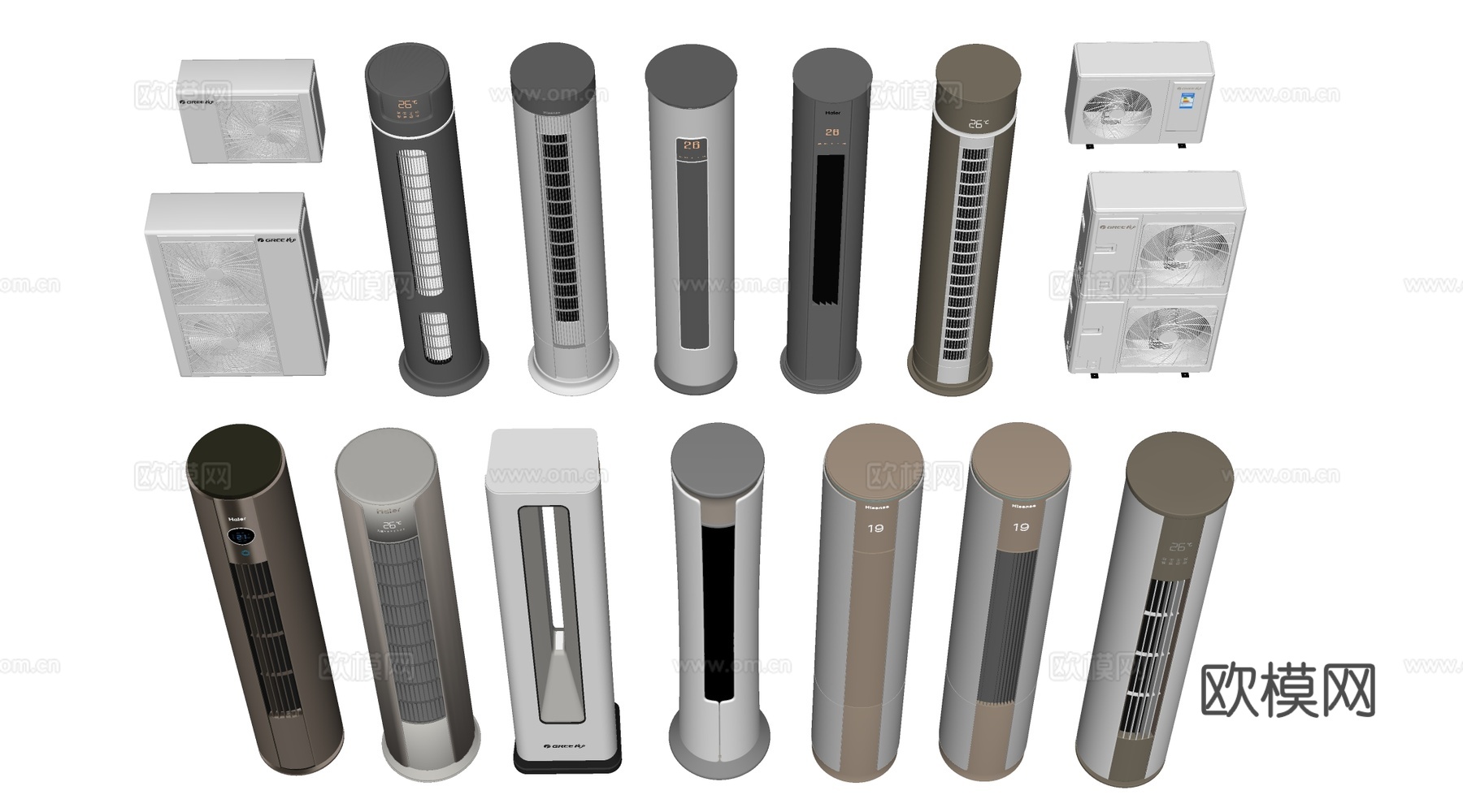 现代空调 空调柜机 空调外机su模型下载（渲染图3）