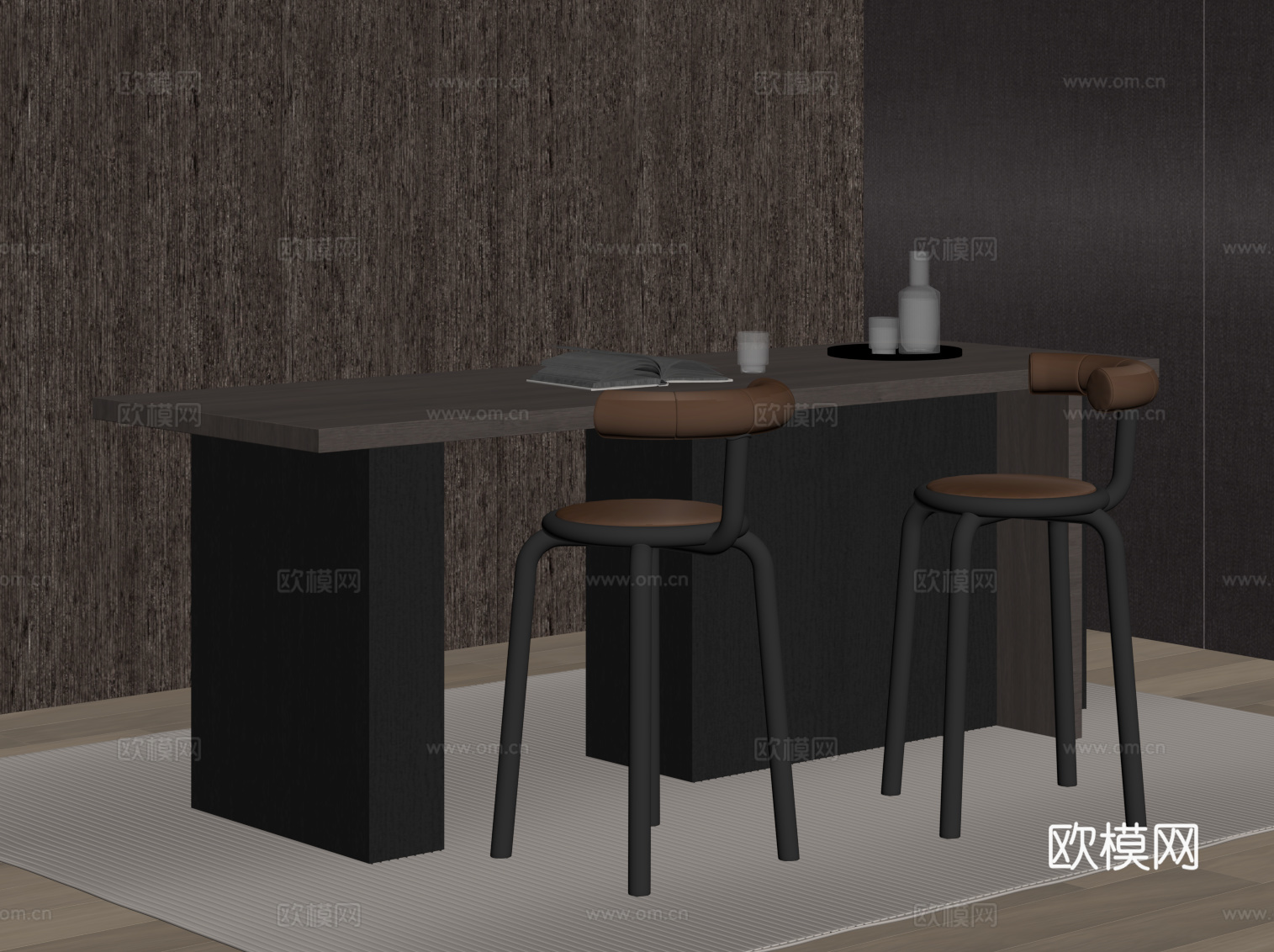 现代意式吧台 吧椅su模型