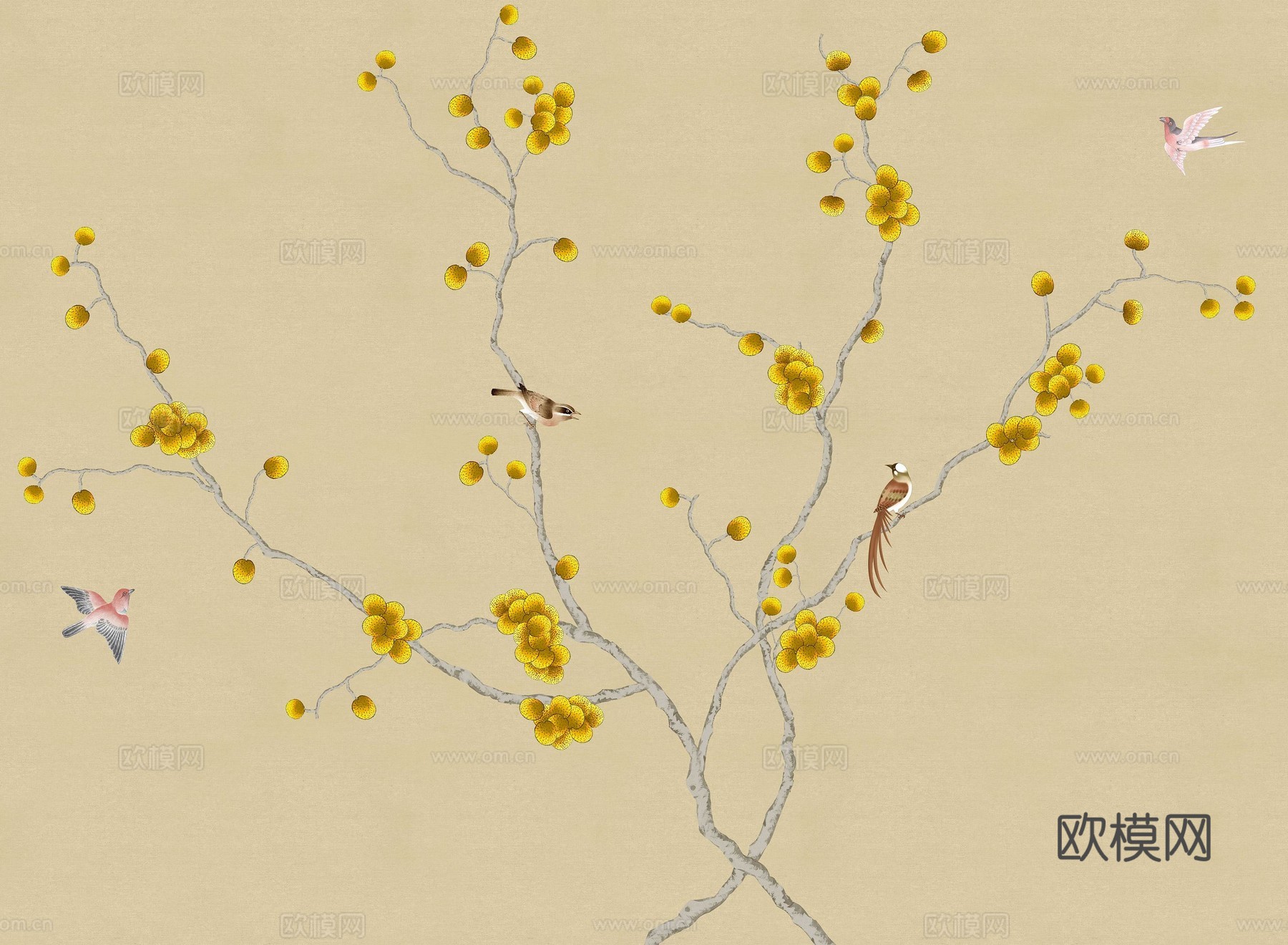 中式新中式花鸟植物壁纸壁画下载