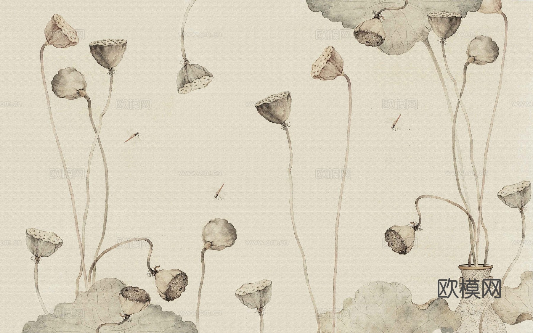 中式新中式花鸟植物壁纸壁画装饰画