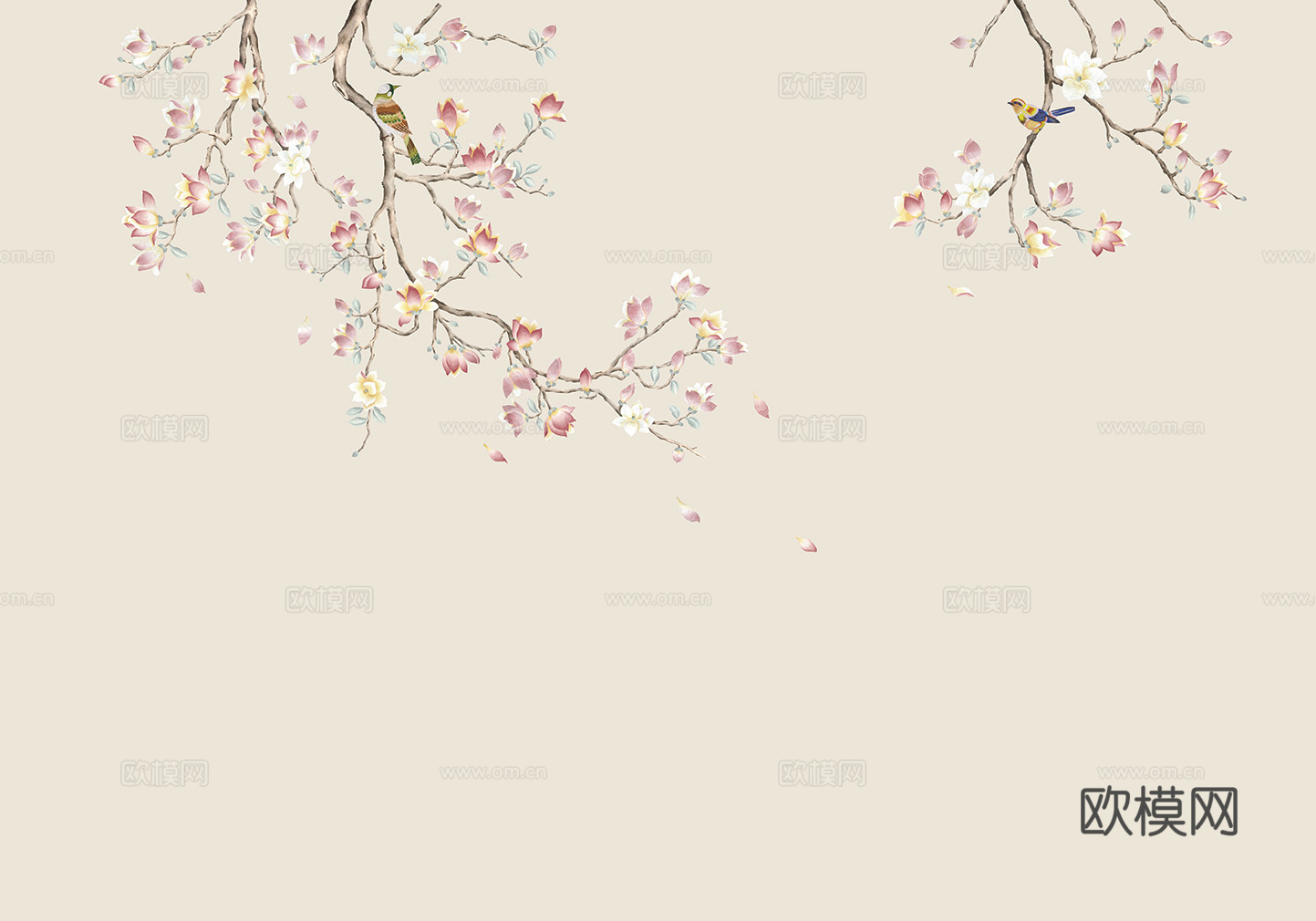 中式新中式花鸟植物壁纸壁画下载