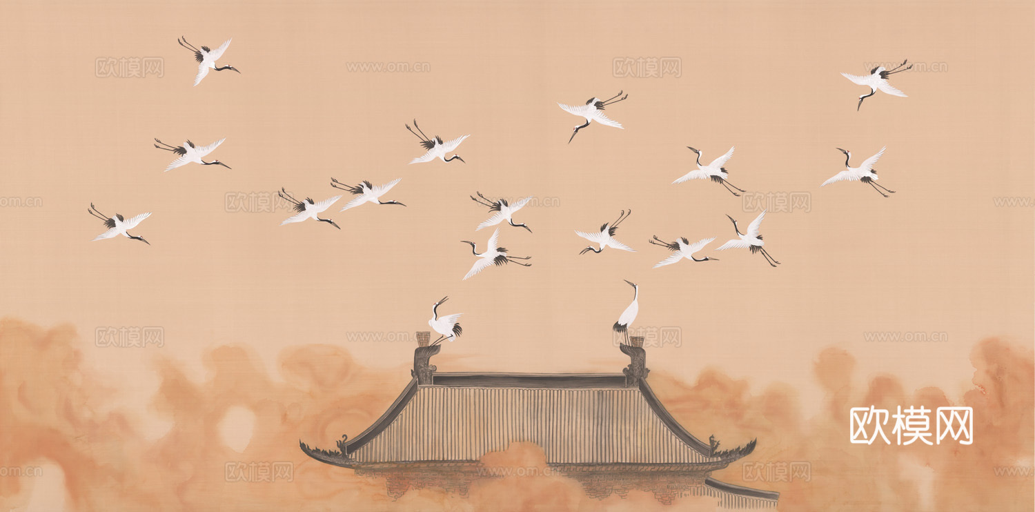 中式新中式花鸟植物壁纸壁画装饰画