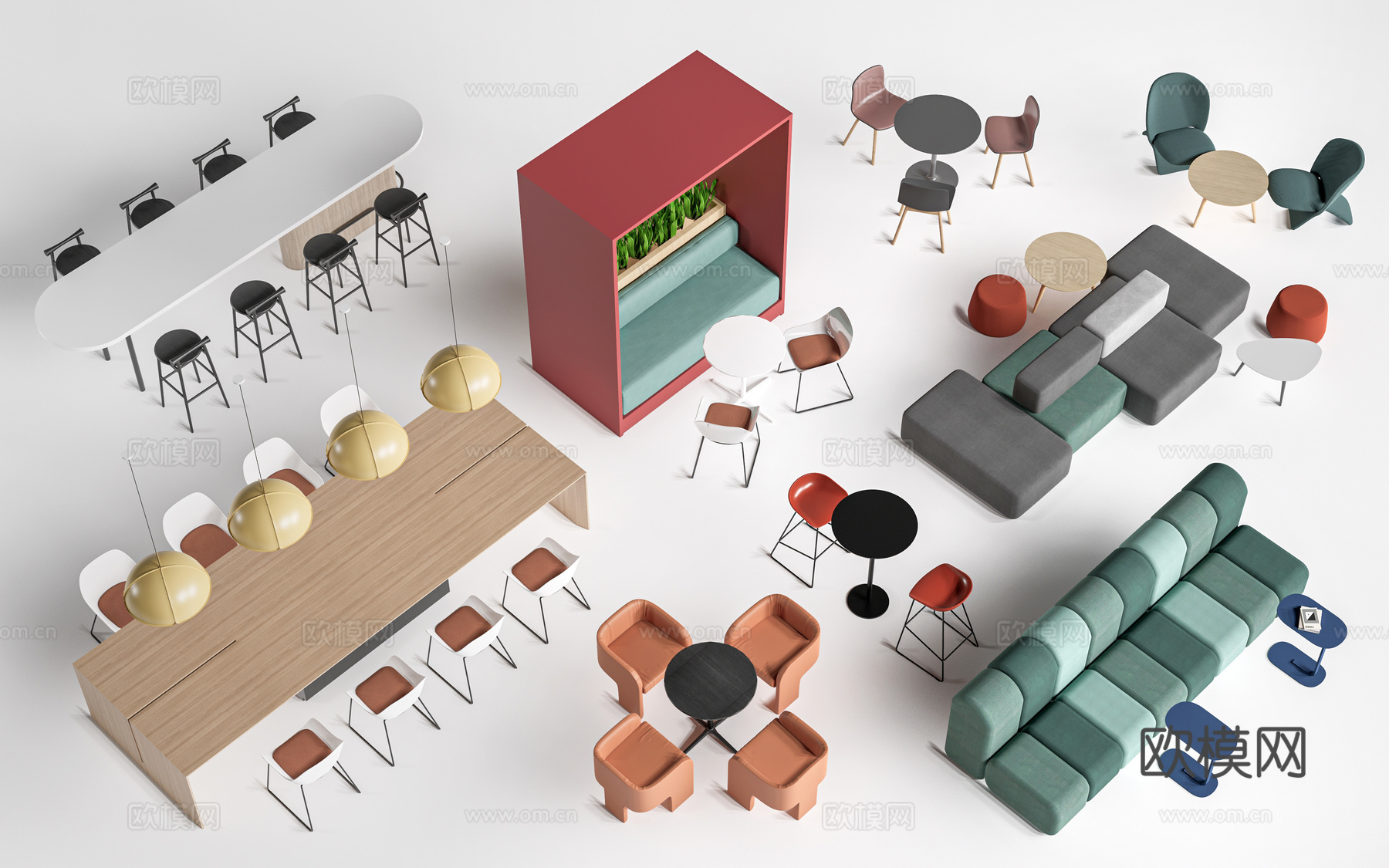 现代茶水间桌椅 公司休息区桌椅 吧台桌椅 休闲桌椅su模型