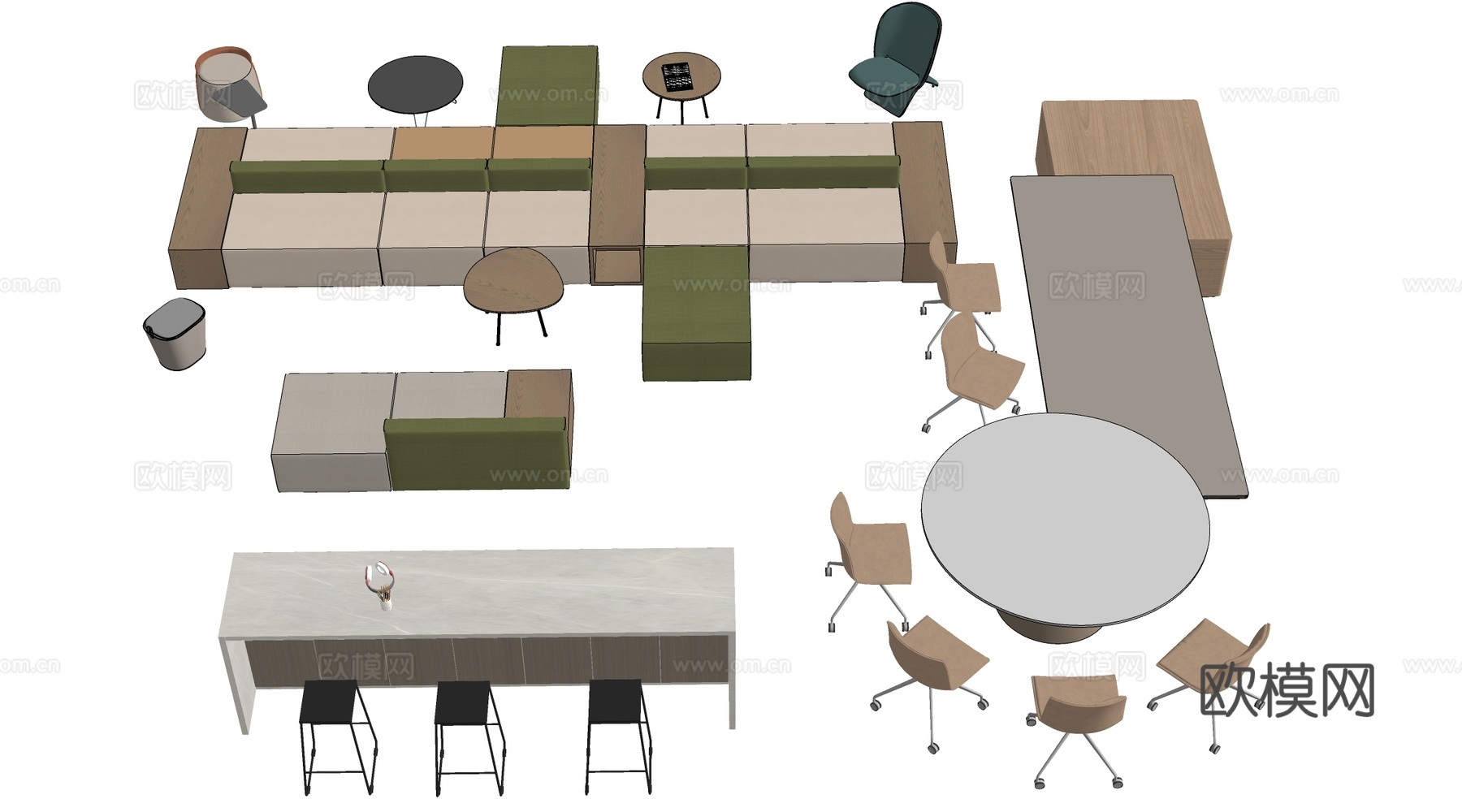 现代茶水间桌椅 公司休息区桌椅 吧台桌椅 休闲桌椅su模型