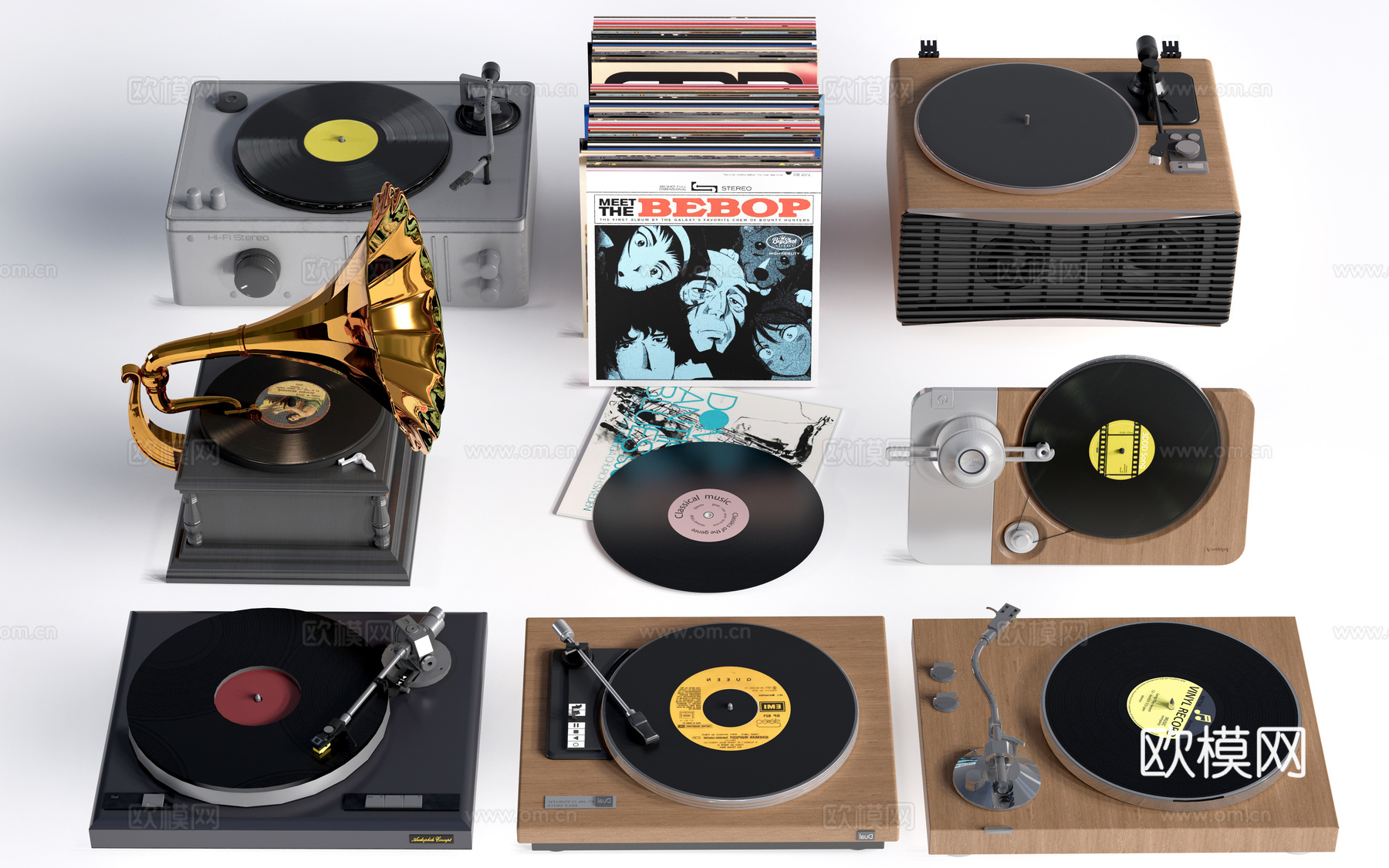 现代复古唱片机 黑胶唱片机 唱片su模型
