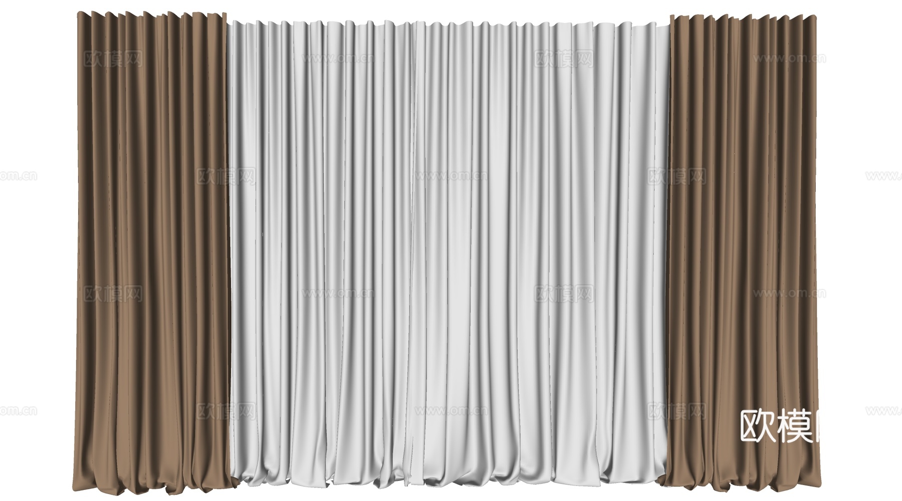 现代布艺窗帘 褶帘 纱帘su模型
