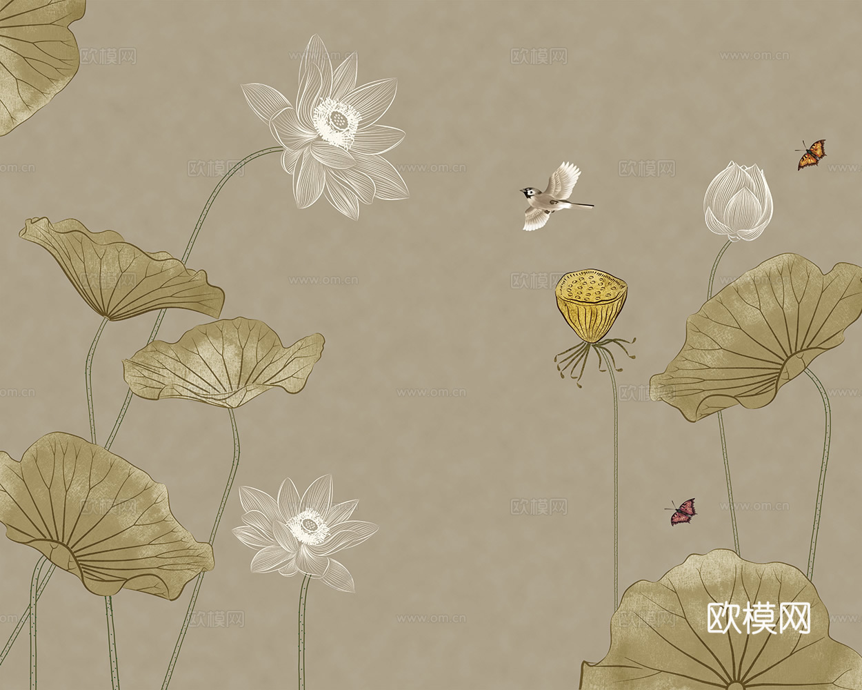 中式新中式花鸟植物壁纸壁画下载