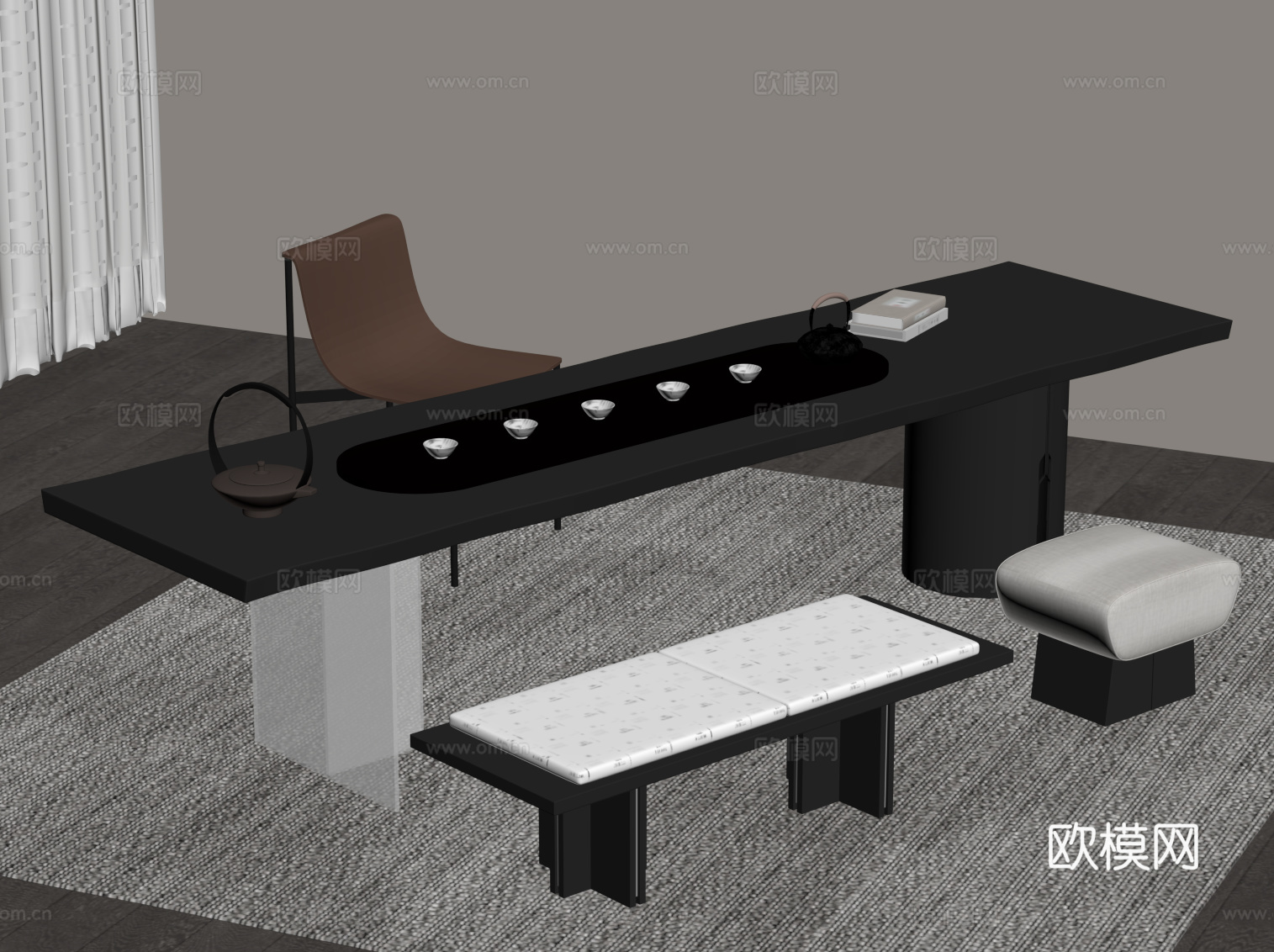 现代意式茶桌椅su模型