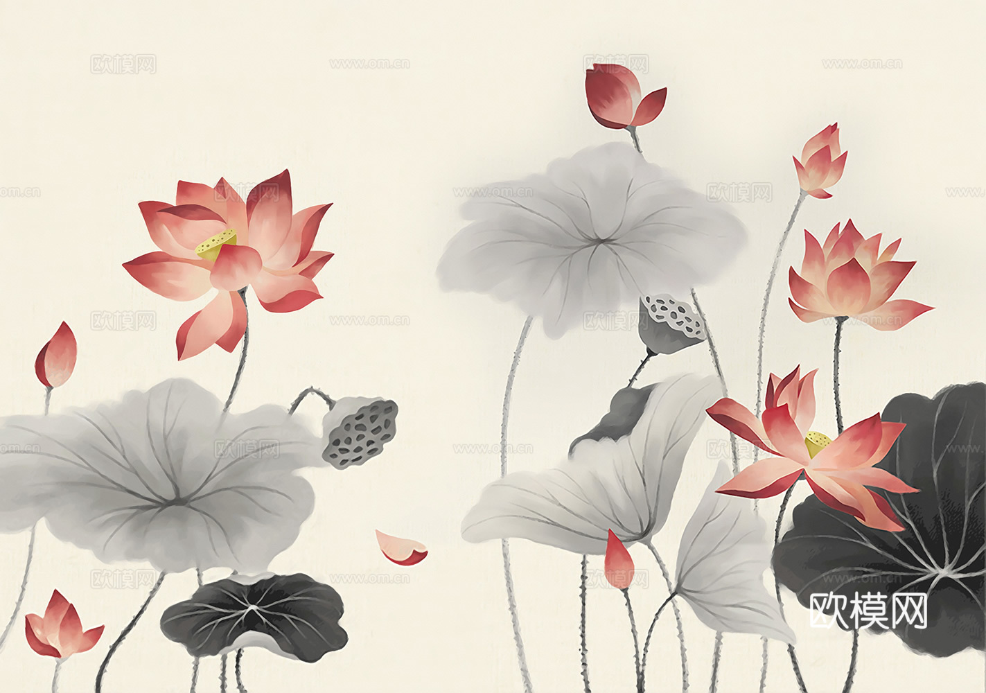 中式新中式花鸟植物壁纸壁画下载