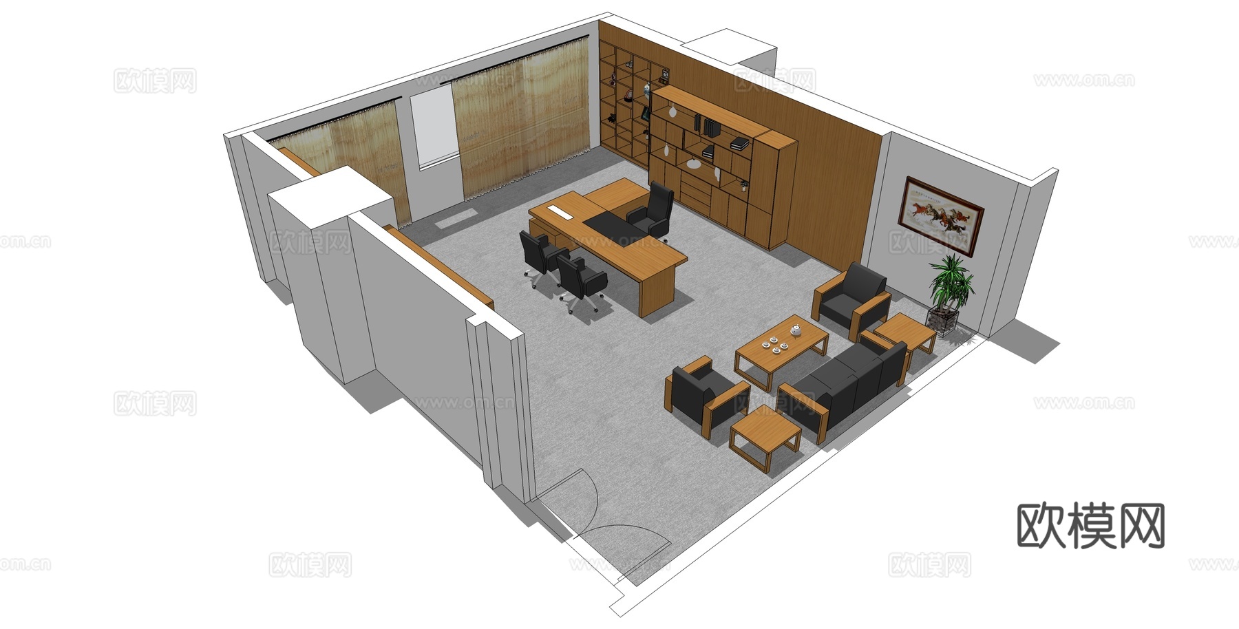 老板办公桌 班台桌 办公桌 办公家具 文件柜 沙发 茶几免费su模型