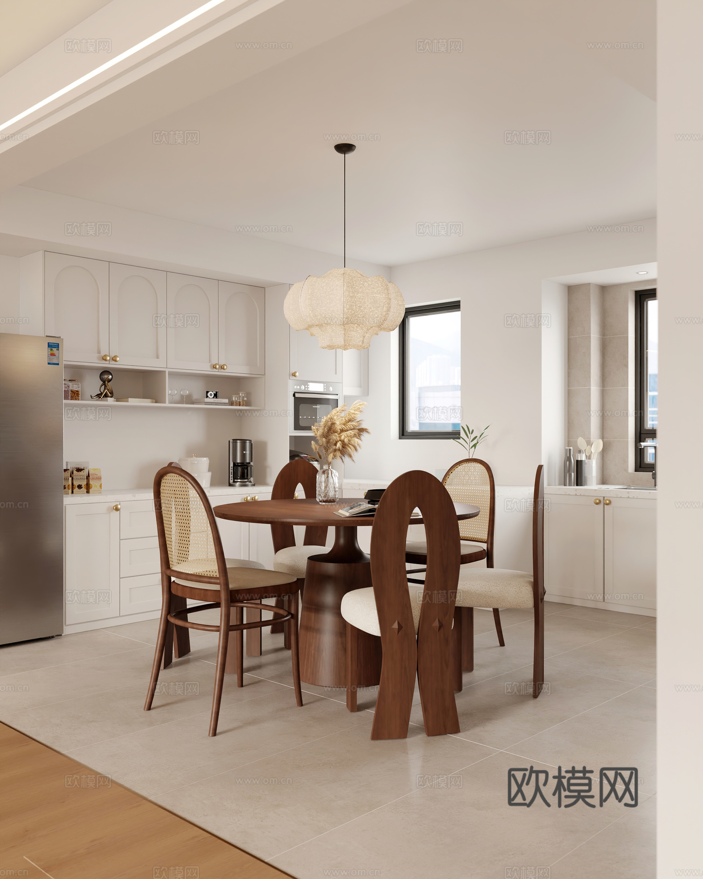 中古风客餐厅 开放厨房3d模型下载（渲染图2）