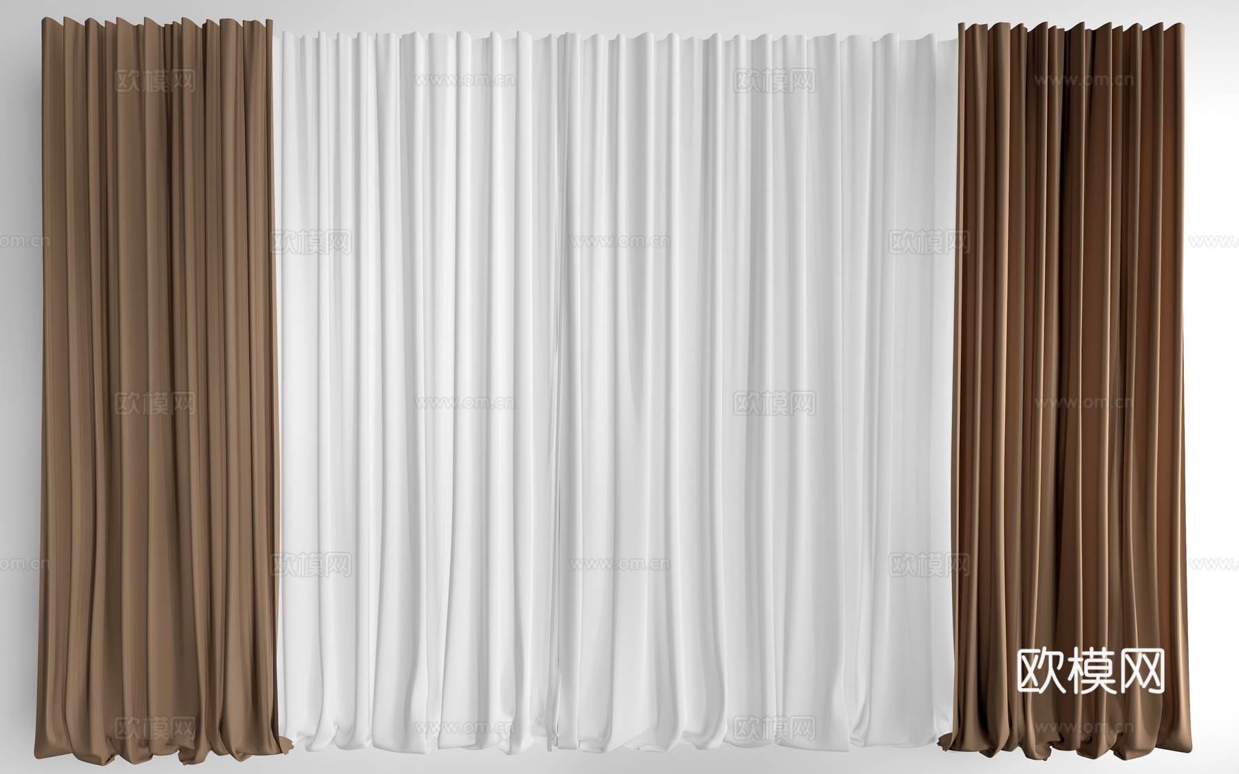 现代布艺窗帘 褶帘 纱帘su模型