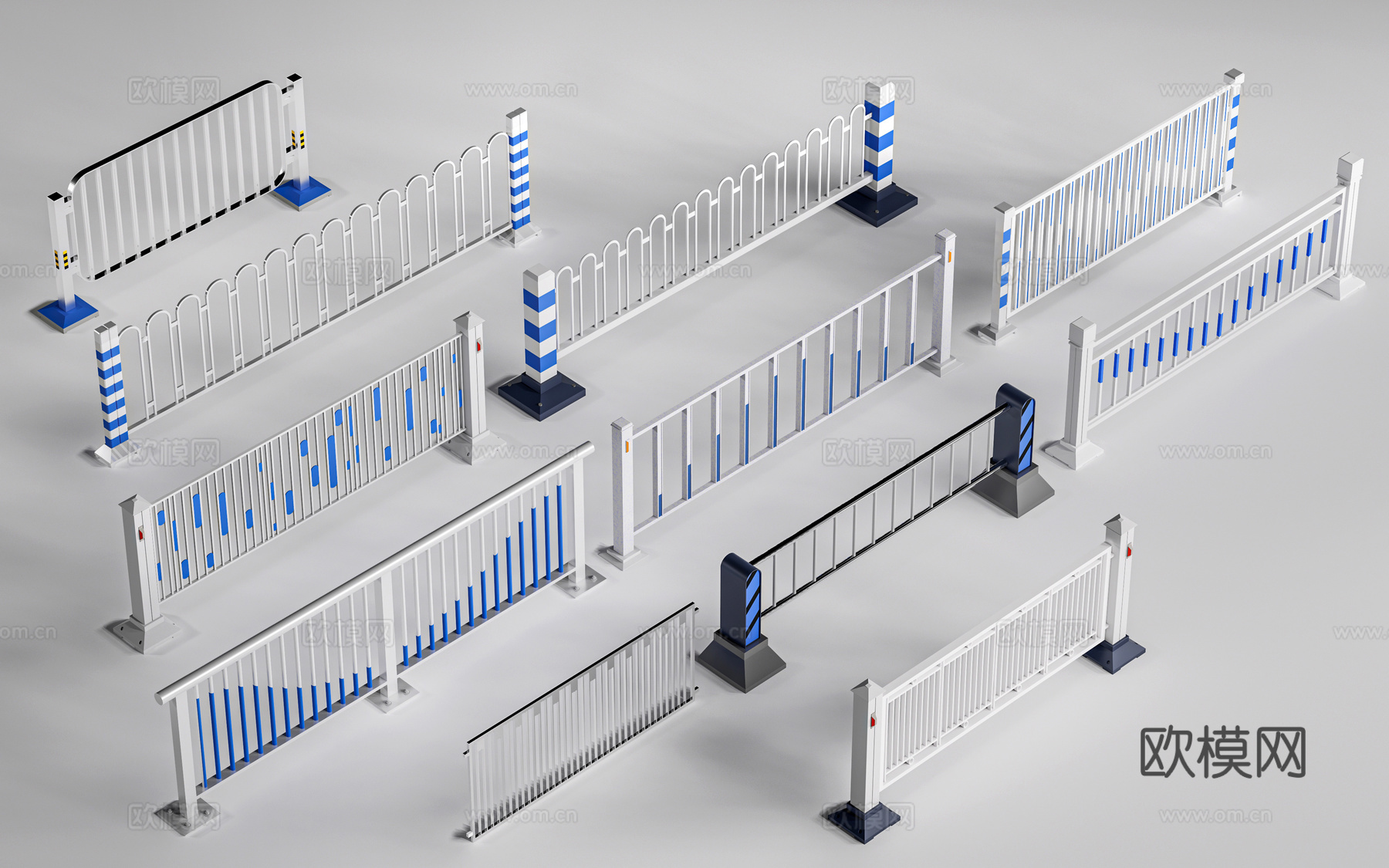 现代道路护栏 道路栏杆 交通设施 道路围栏su模型
