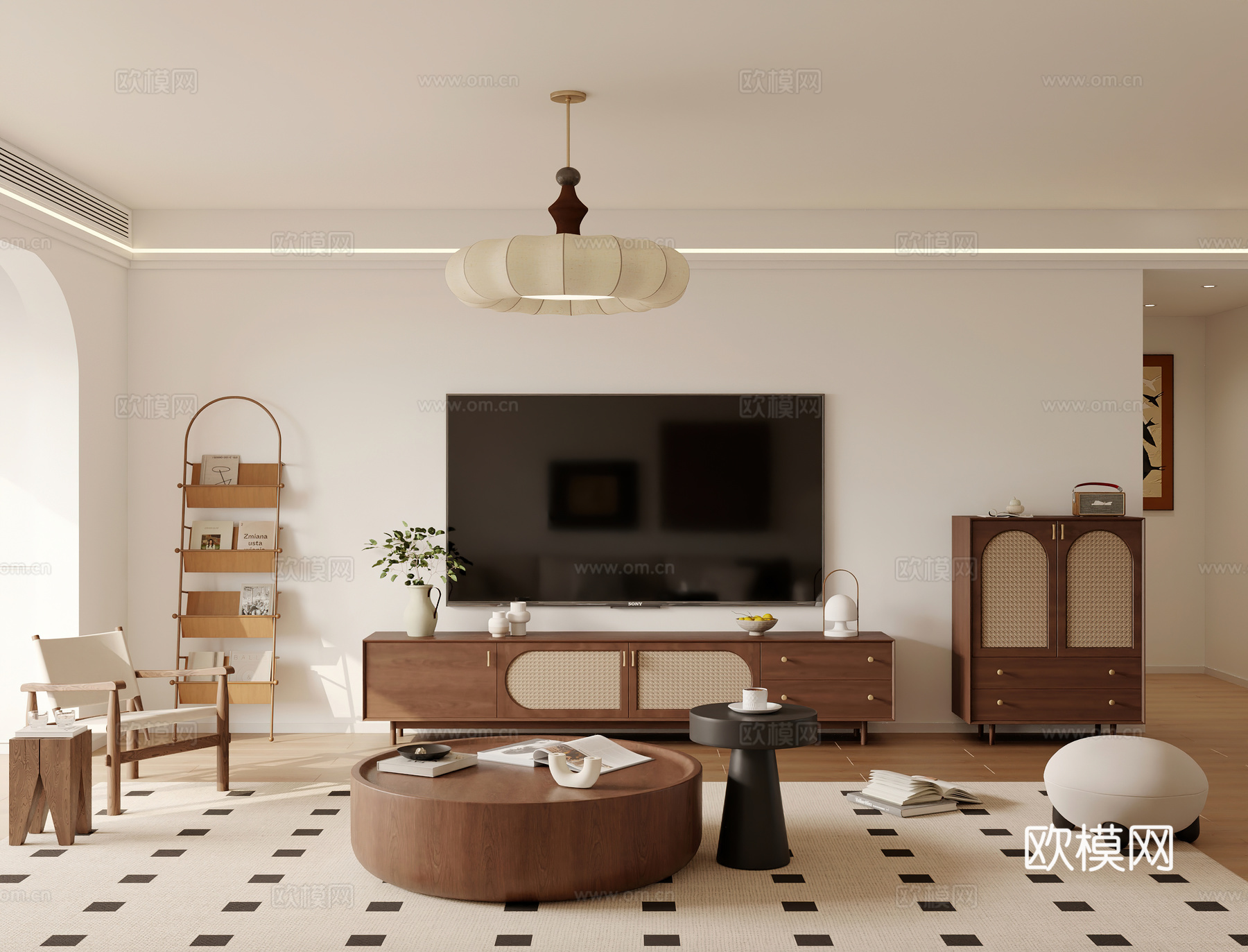 中古风客餐厅 开放厨房3d模型下载（渲染图6）