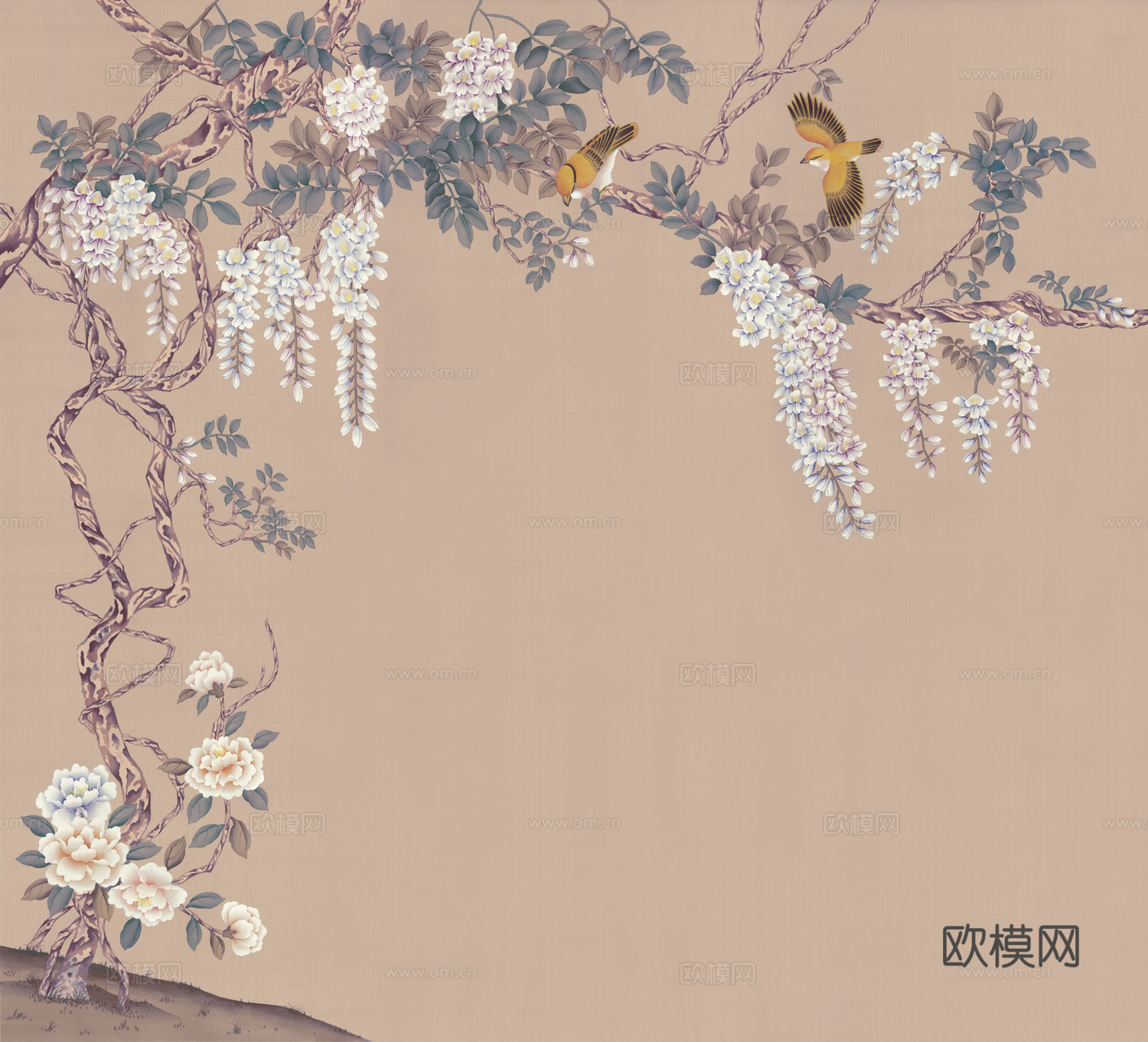 中式新中式花鸟植物壁纸壁画下载