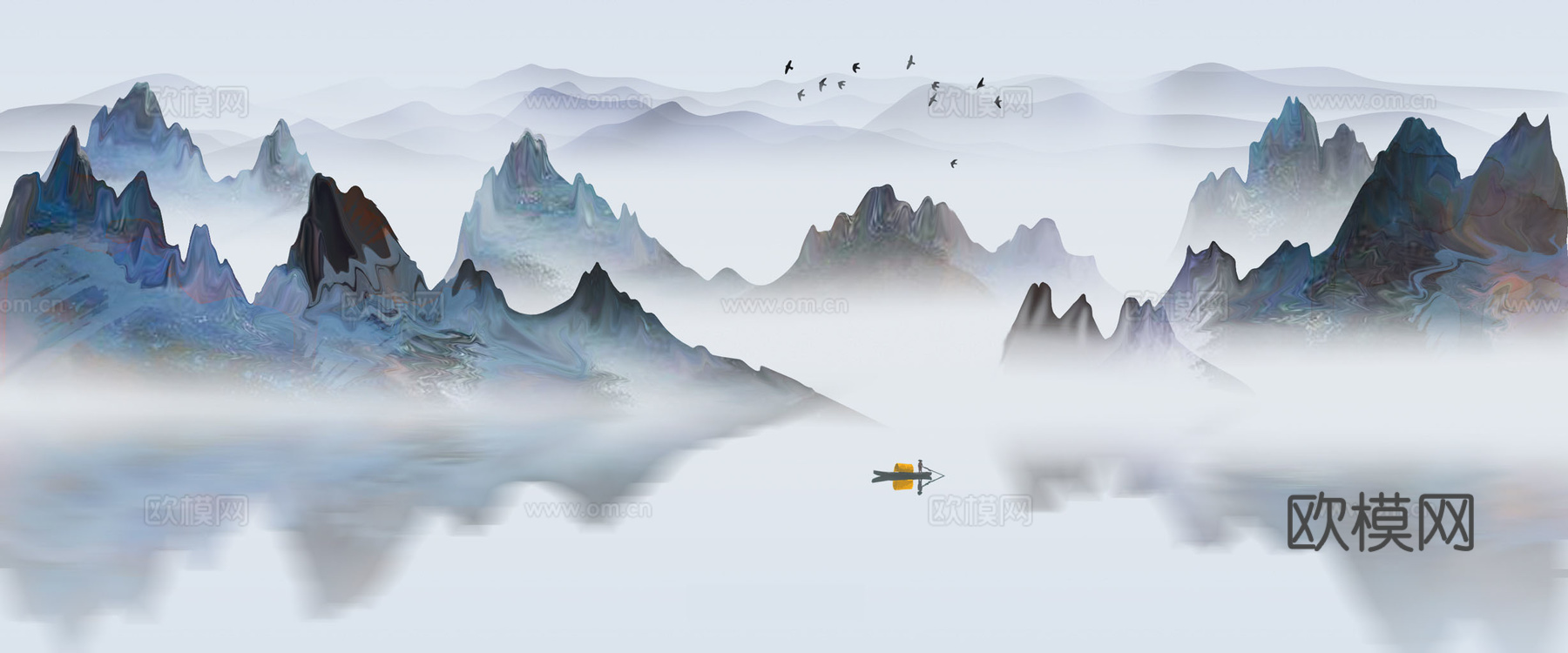 中式新中式山水画壁纸壁画装饰画