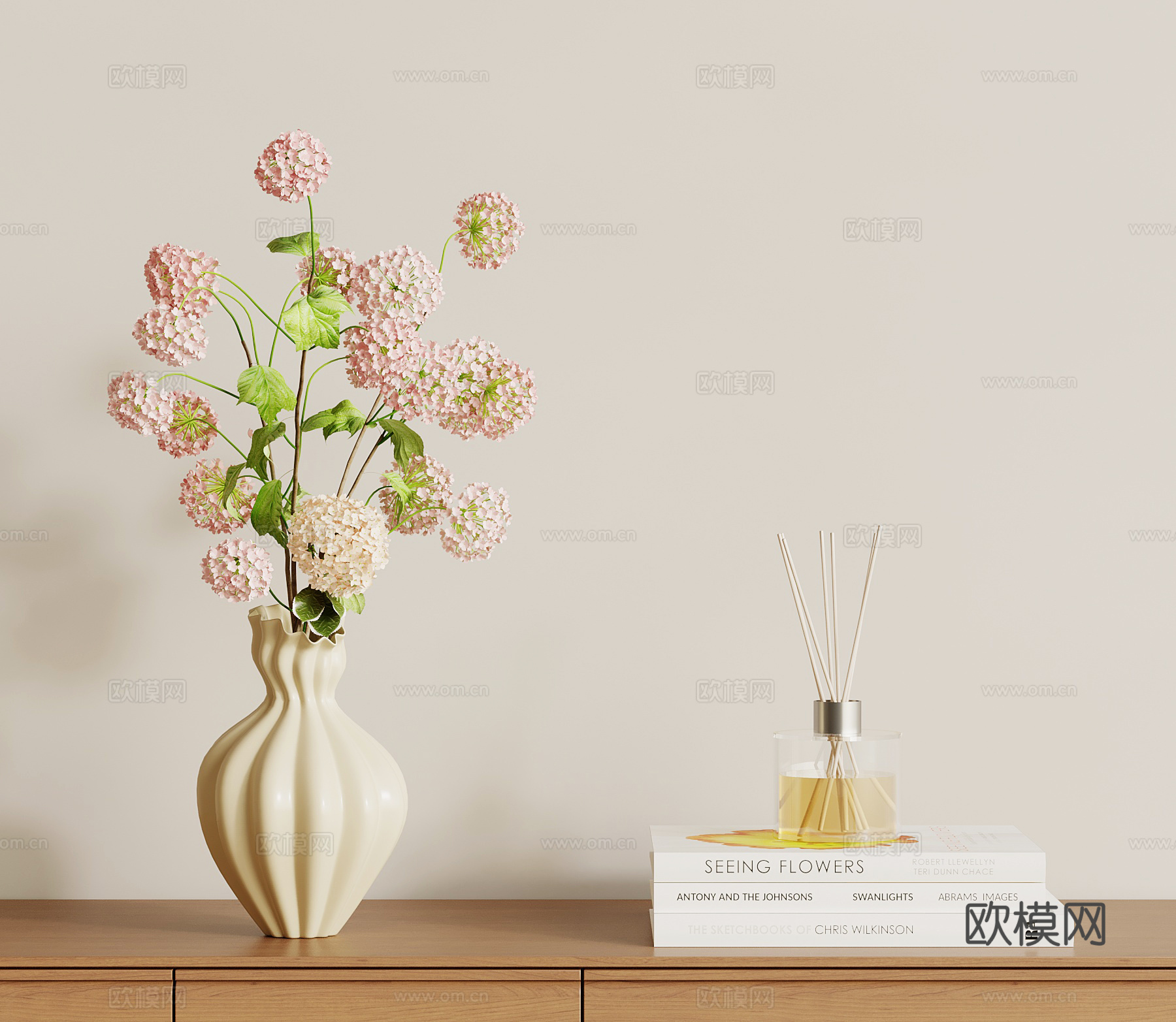 现代奶油花艺 花瓶 摆件su模型