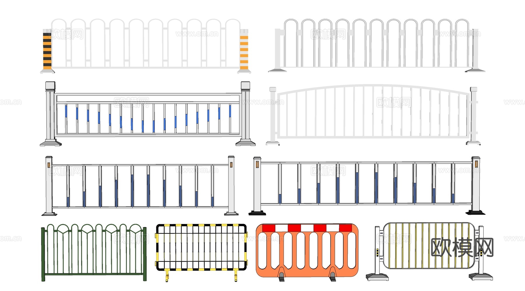 现代道路护栏 道路栏杆 交通设施 道路围栏su模型