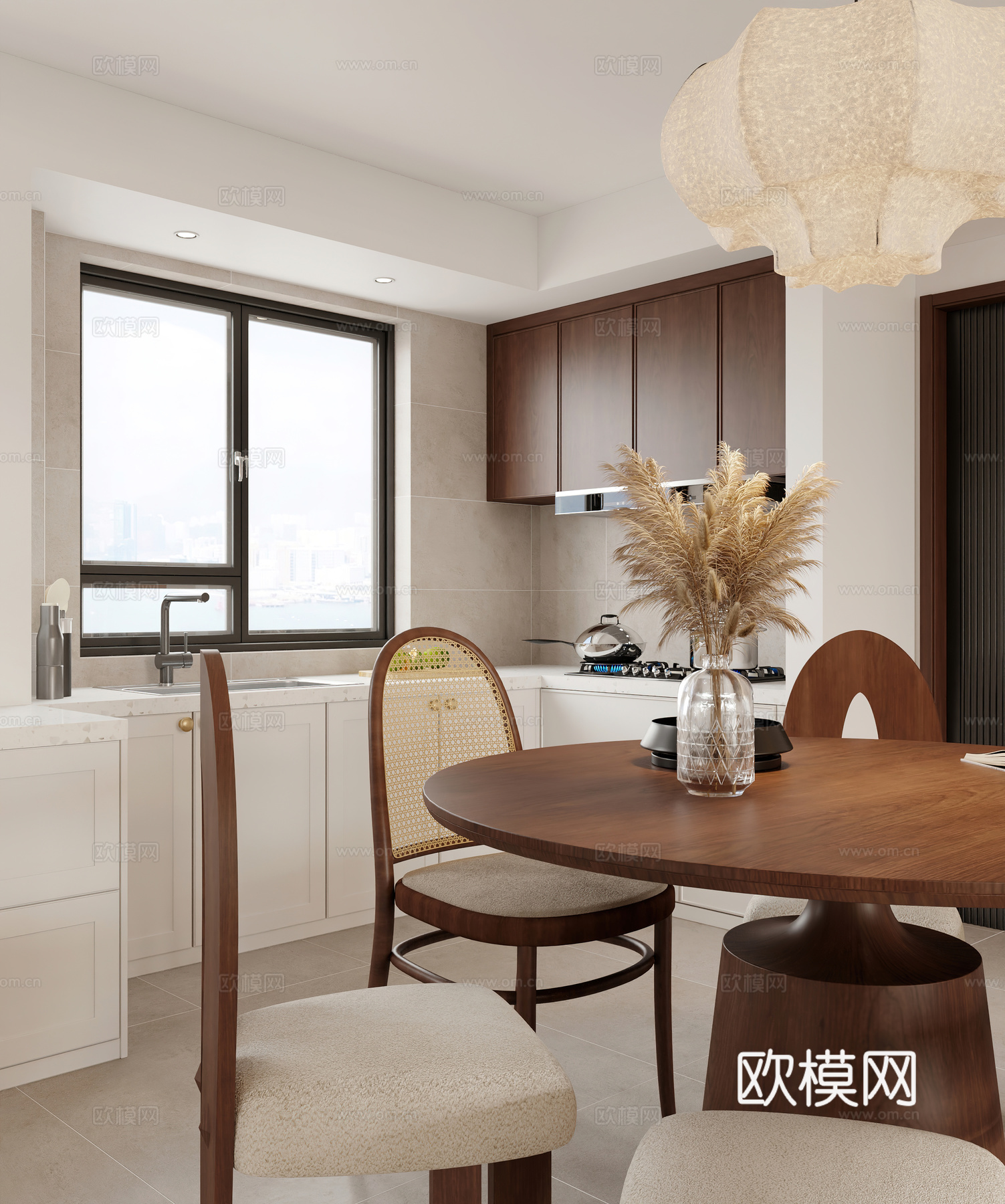 中古风客餐厅 开放厨房3d模型下载（渲染图3）