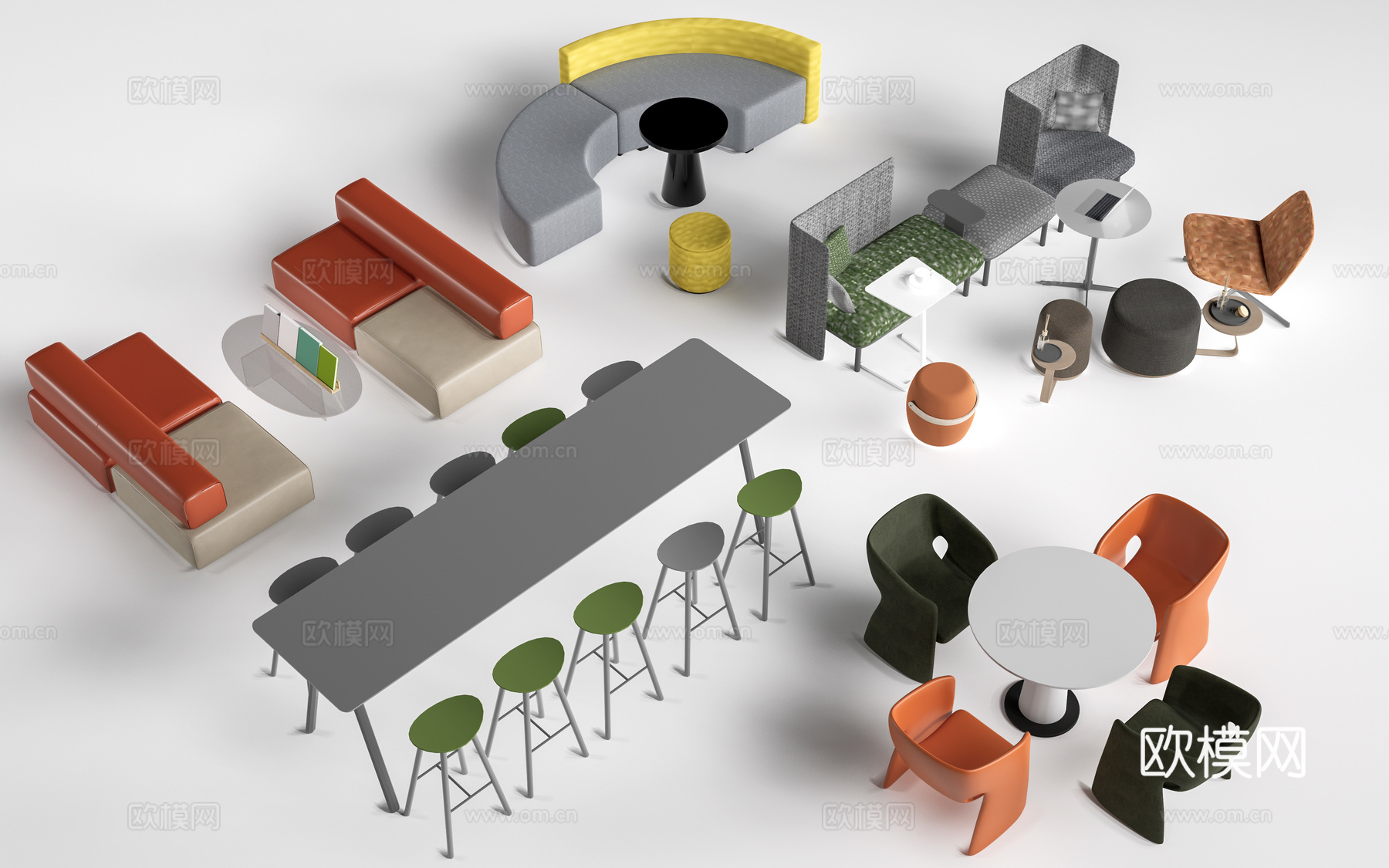 现代茶水间桌椅 公司休息区桌椅 吧台桌椅 休闲桌椅su模型