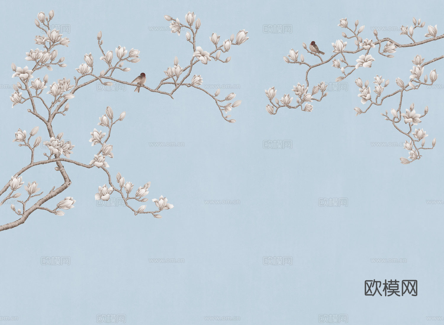 中式新中式花鸟植物壁纸壁画