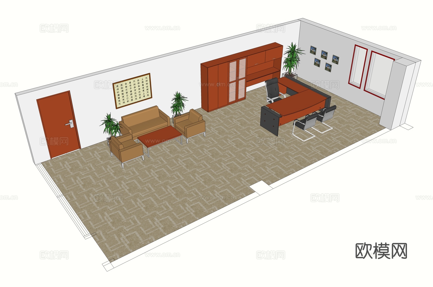 班台桌 办公桌 办公椅 活动文件柜 沙发 茶几 办公室免费su模型