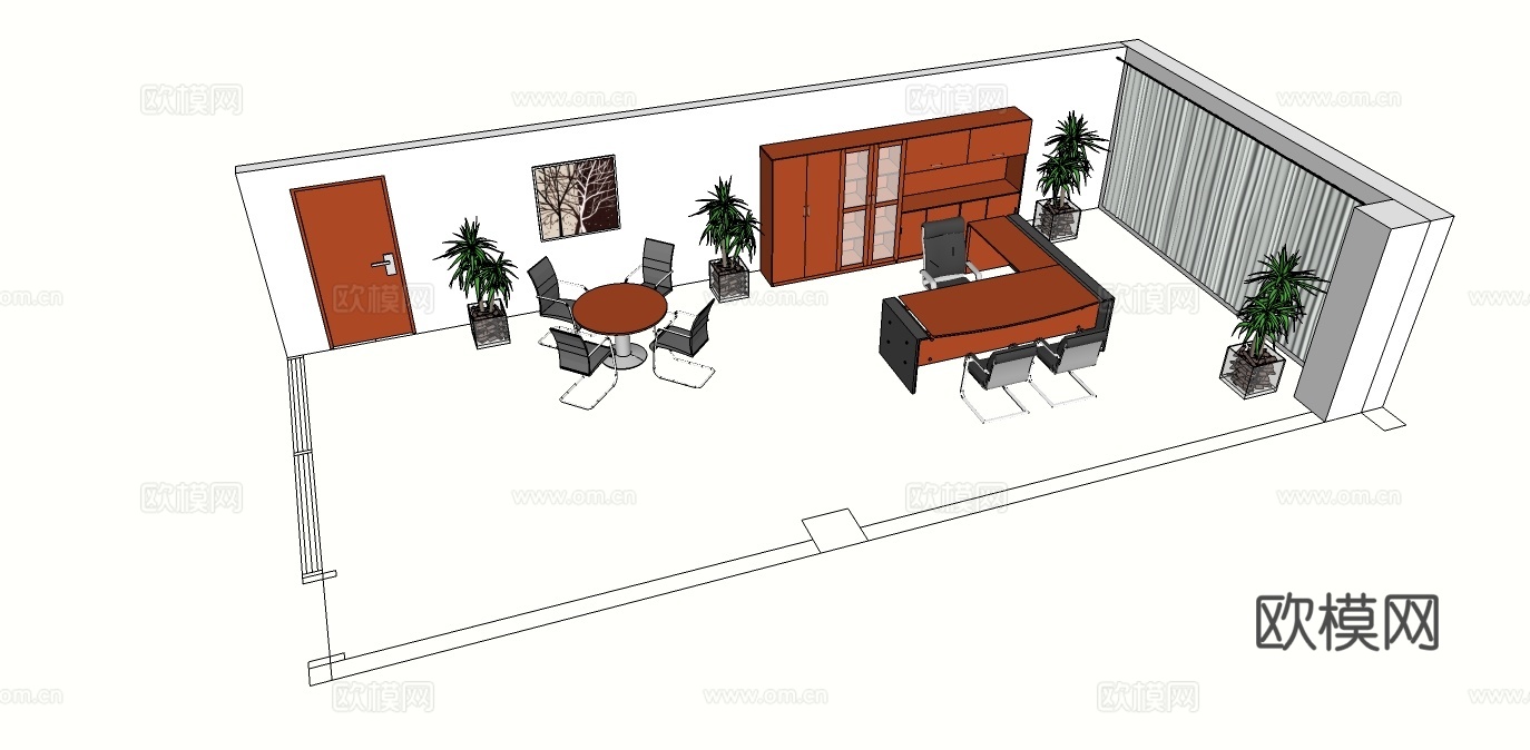班台桌 办公桌 办公椅 文件柜 洽谈桌 办公室免费su模型