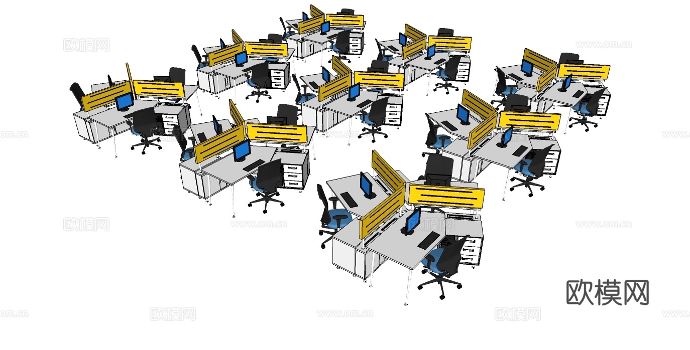员工办公桌 办公椅 文件柜  屏风办公桌su模型