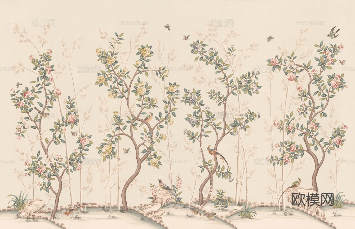 中式新中式花鸟植物壁纸壁画下载