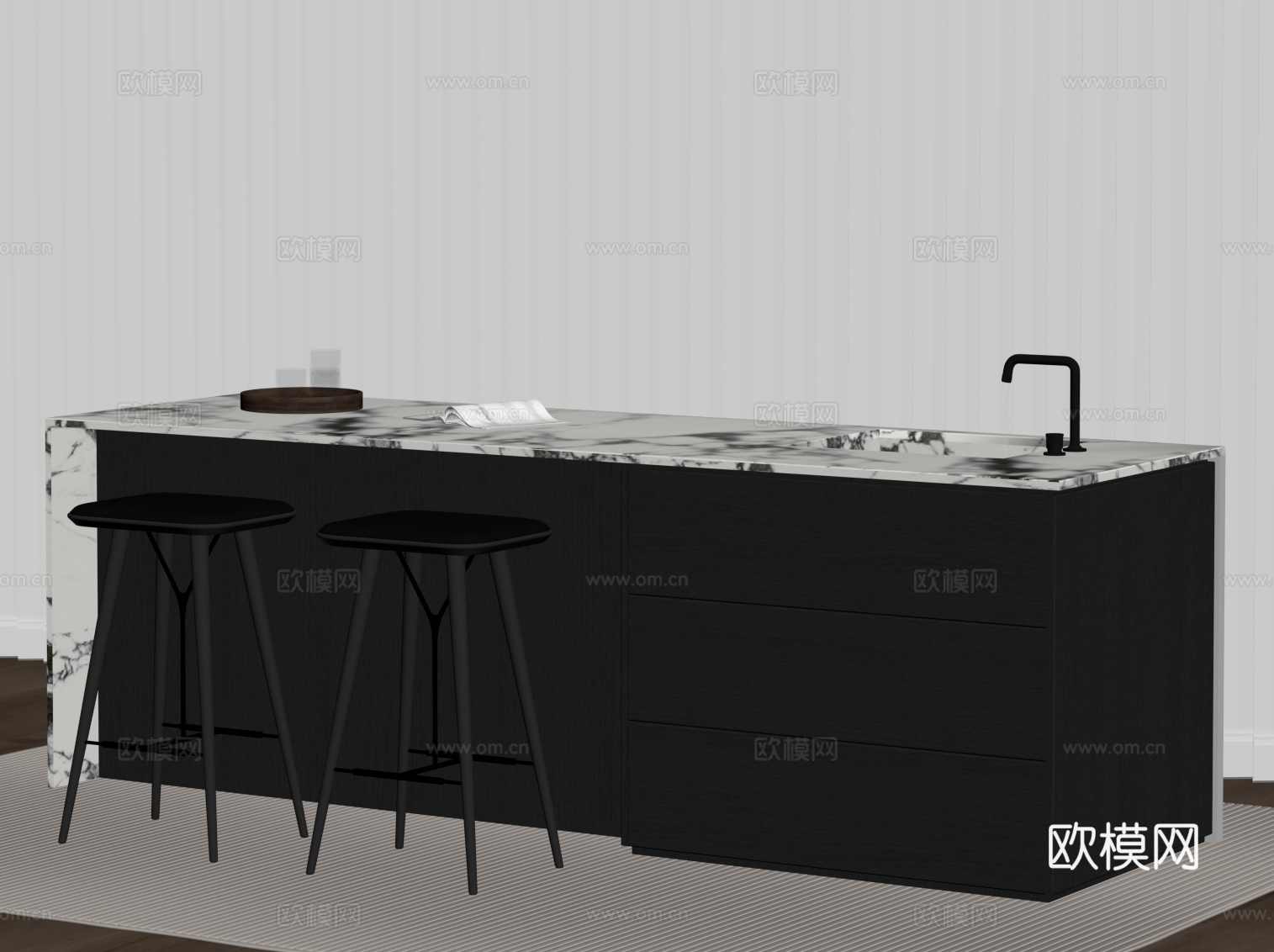 现代意式吧台 吧椅su模型