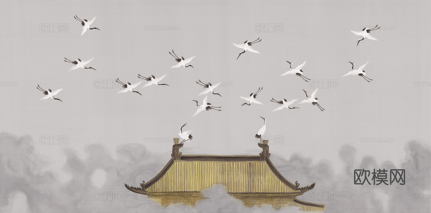 中式新中式花鸟植物壁纸壁画装饰画下载