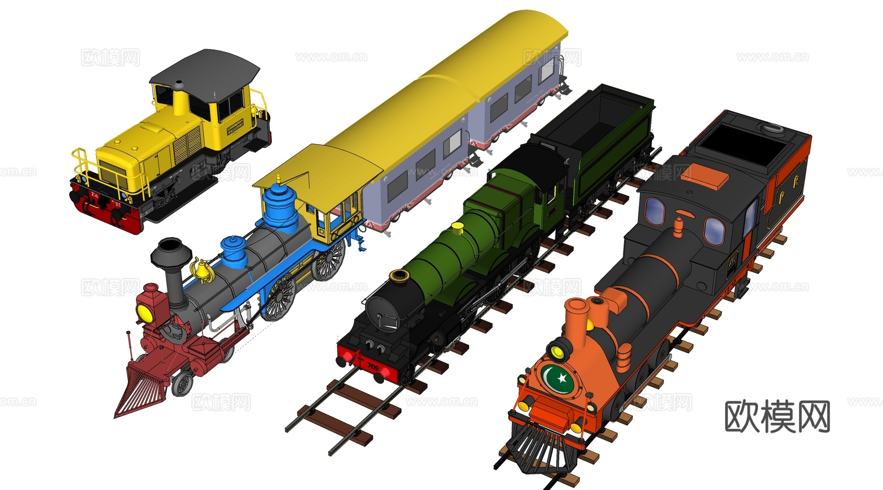 现代火车头 商场小火车 观光小火车 无轨小火车su模型