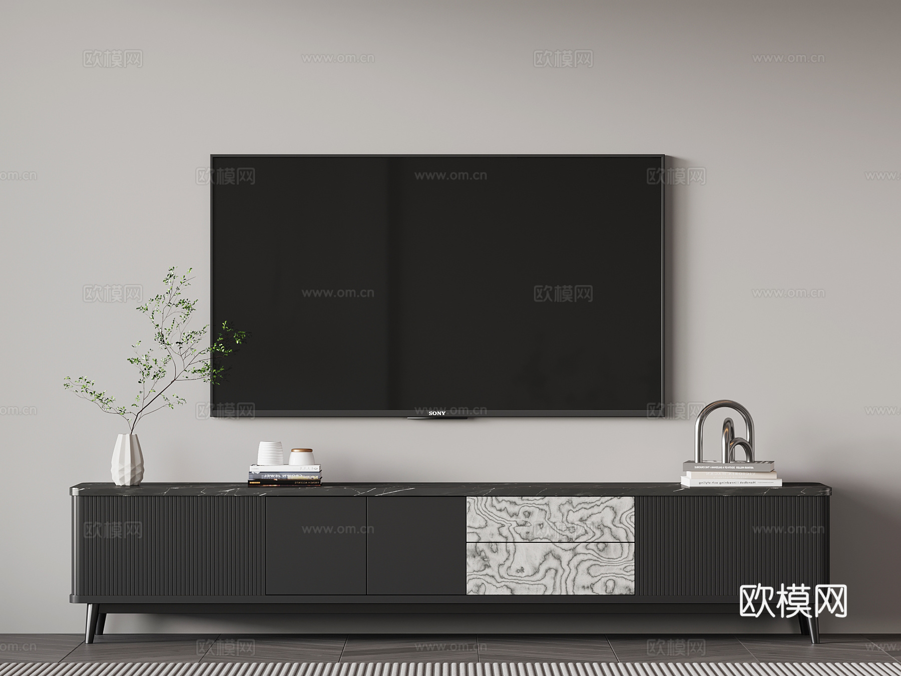 现代意式电视柜su模型
