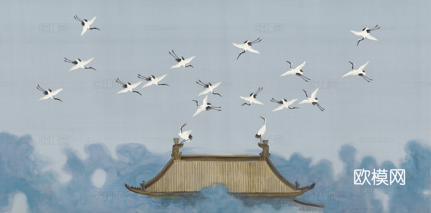 中式新中式花鸟植物壁纸壁画装饰画