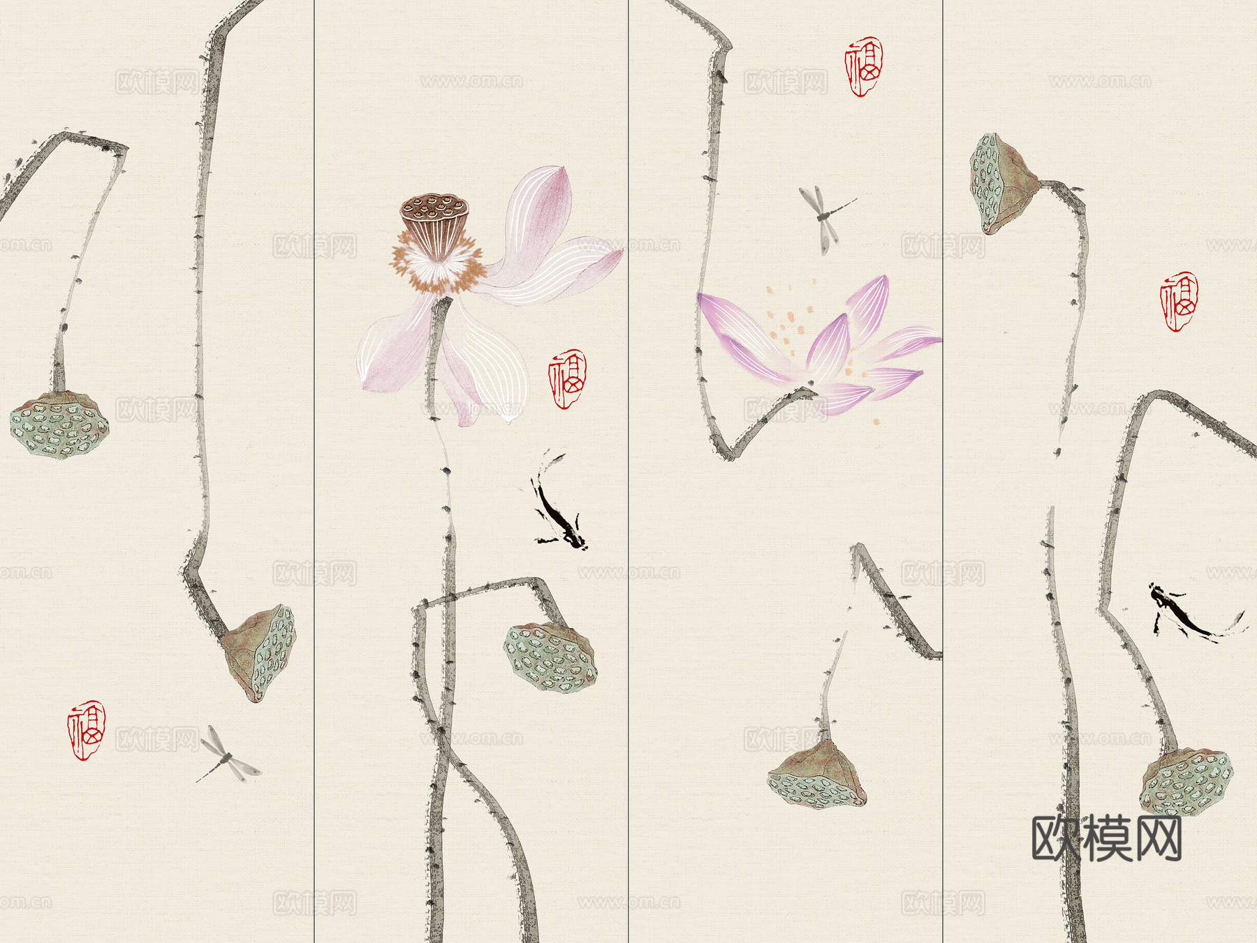 中式新中式花鸟植物壁纸壁画装饰画