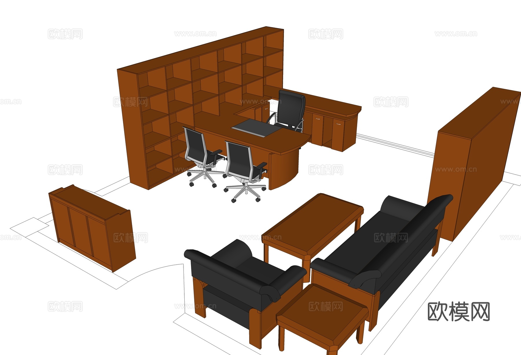 办公桌 办公椅 文件柜 沙发 茶几免费su模型